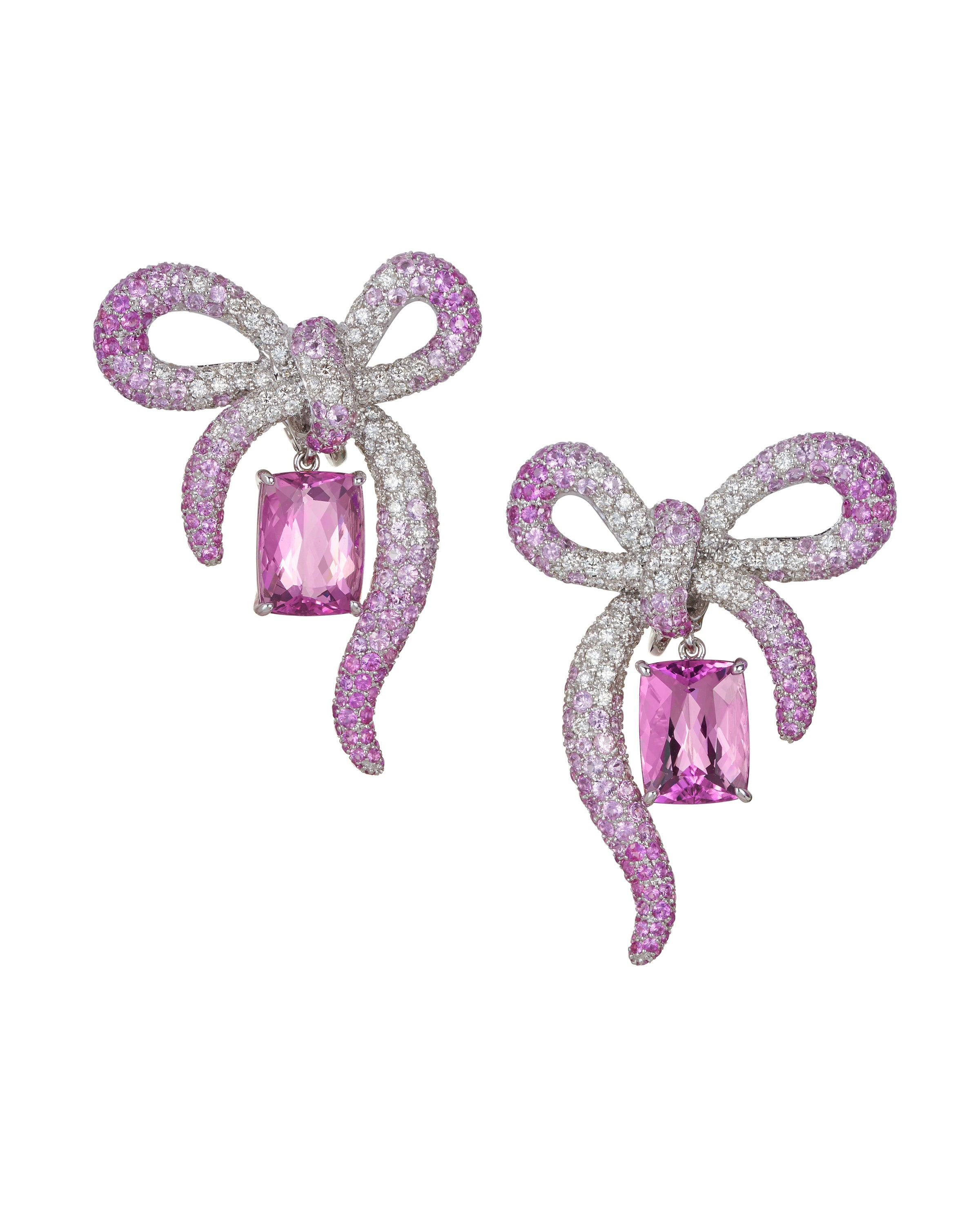 Pink Sapphire and Pink Tourmaline Bow Earrings