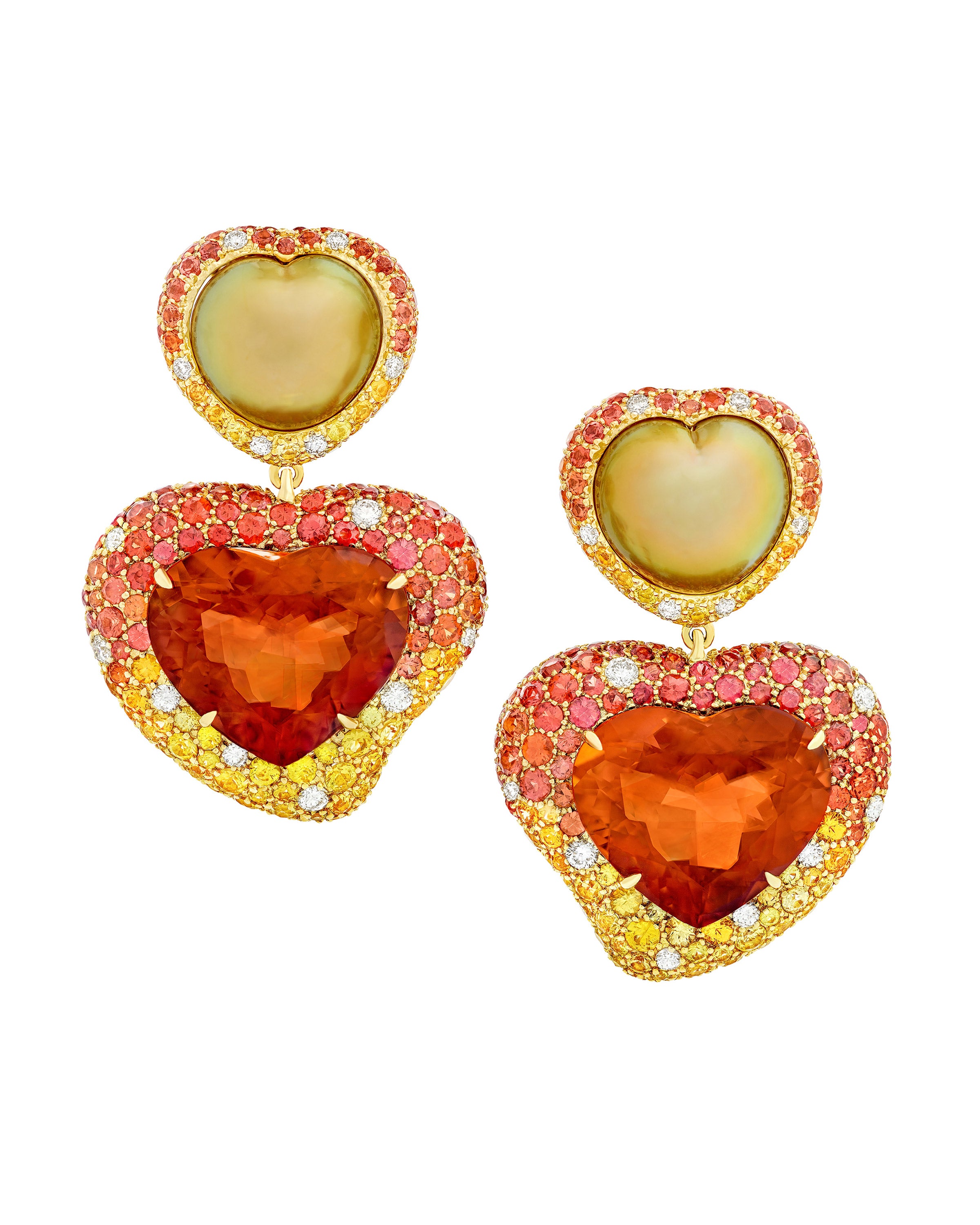 Golden Pearl Madeira Citrine Heart Earrings