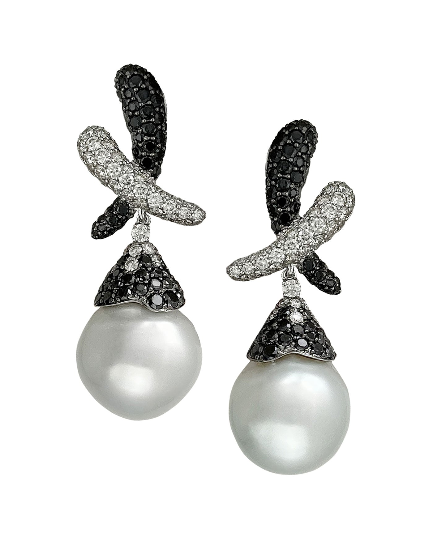Kiss Black and White Diamonds with Pearl Drop Earrings