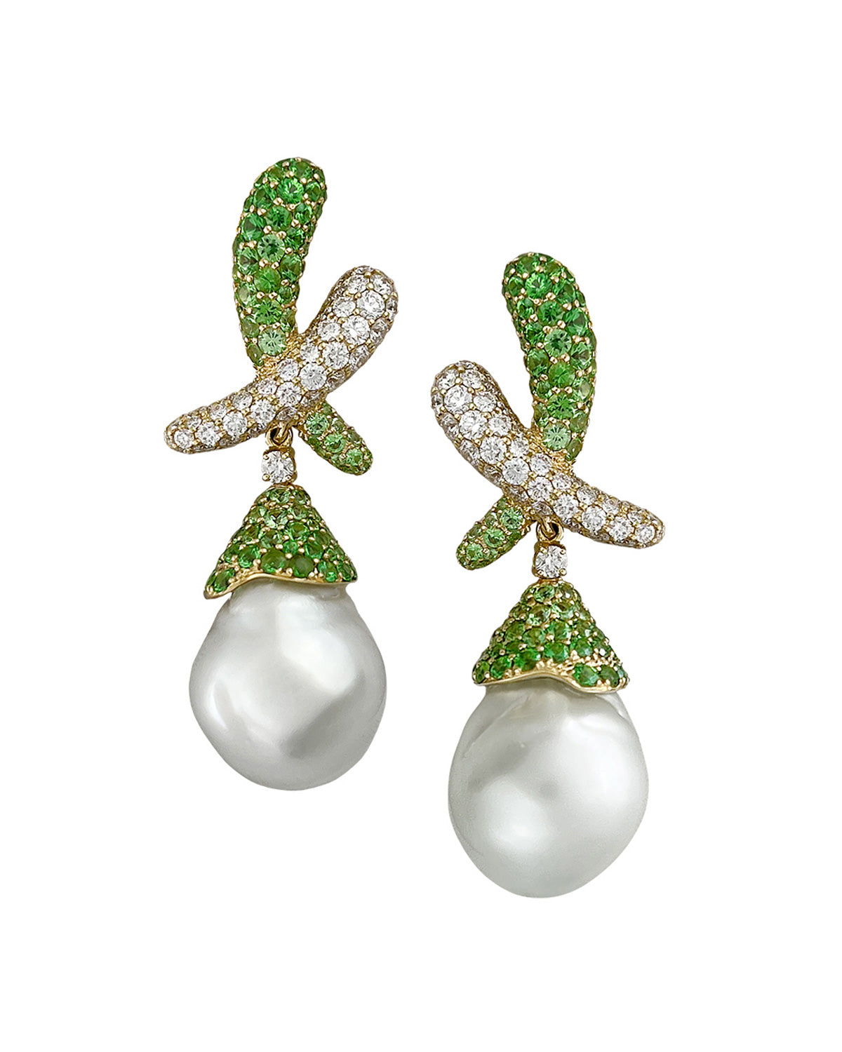 Tsavorite Pearl Drop Kiss Earrings