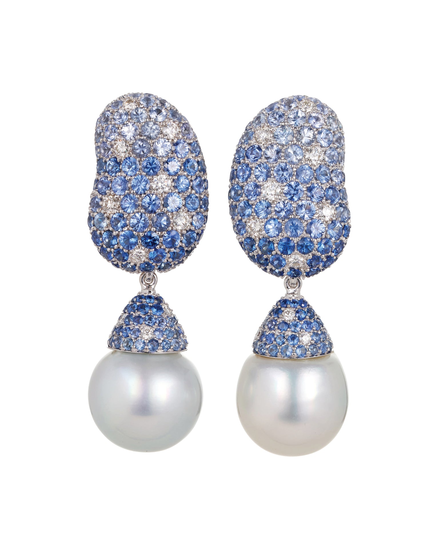 Jelly Bean Sapphire, Diamond and Pearl Drop Earrrings