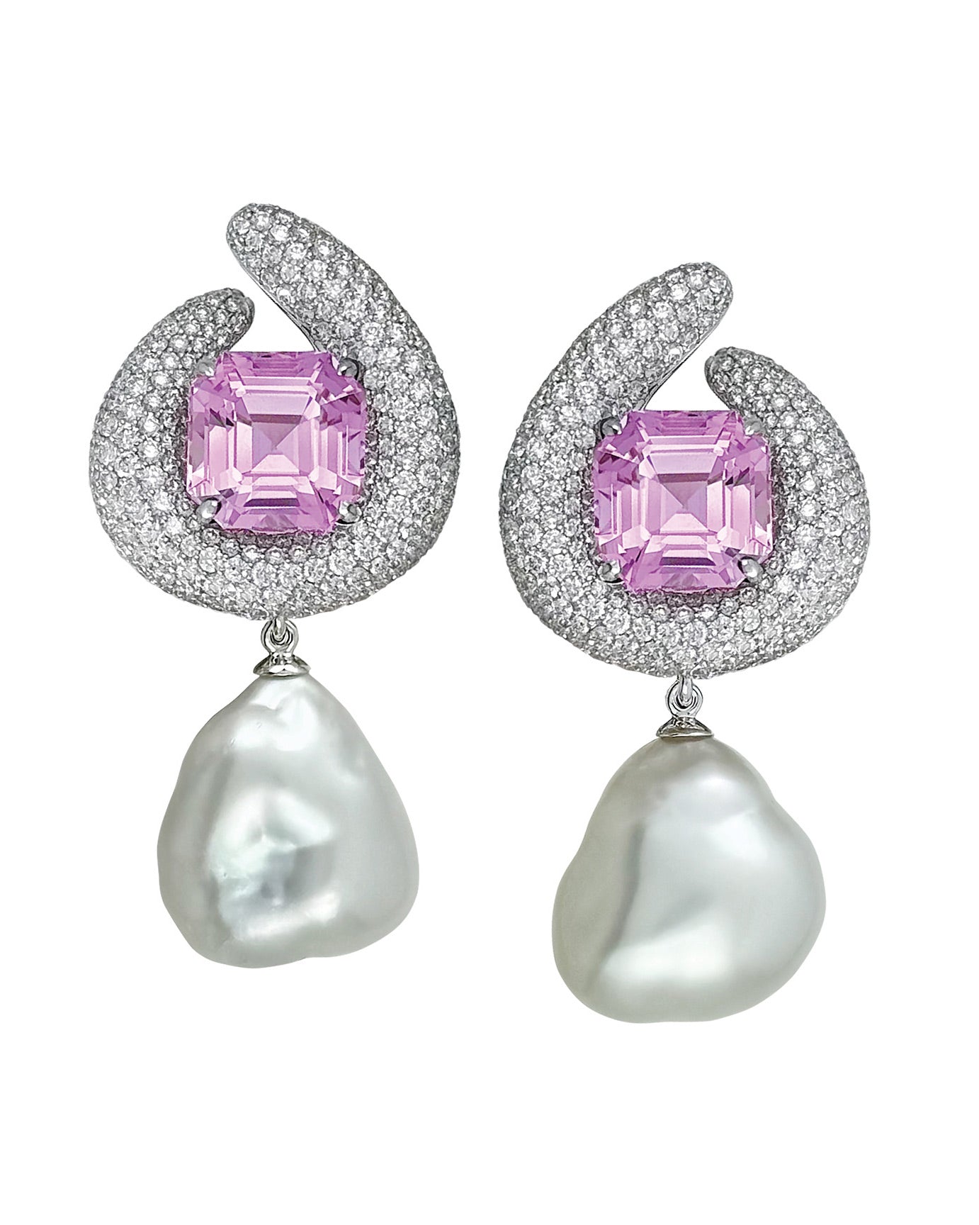 Embrace Kunzite, Diamond and Pearl Drop Earrings