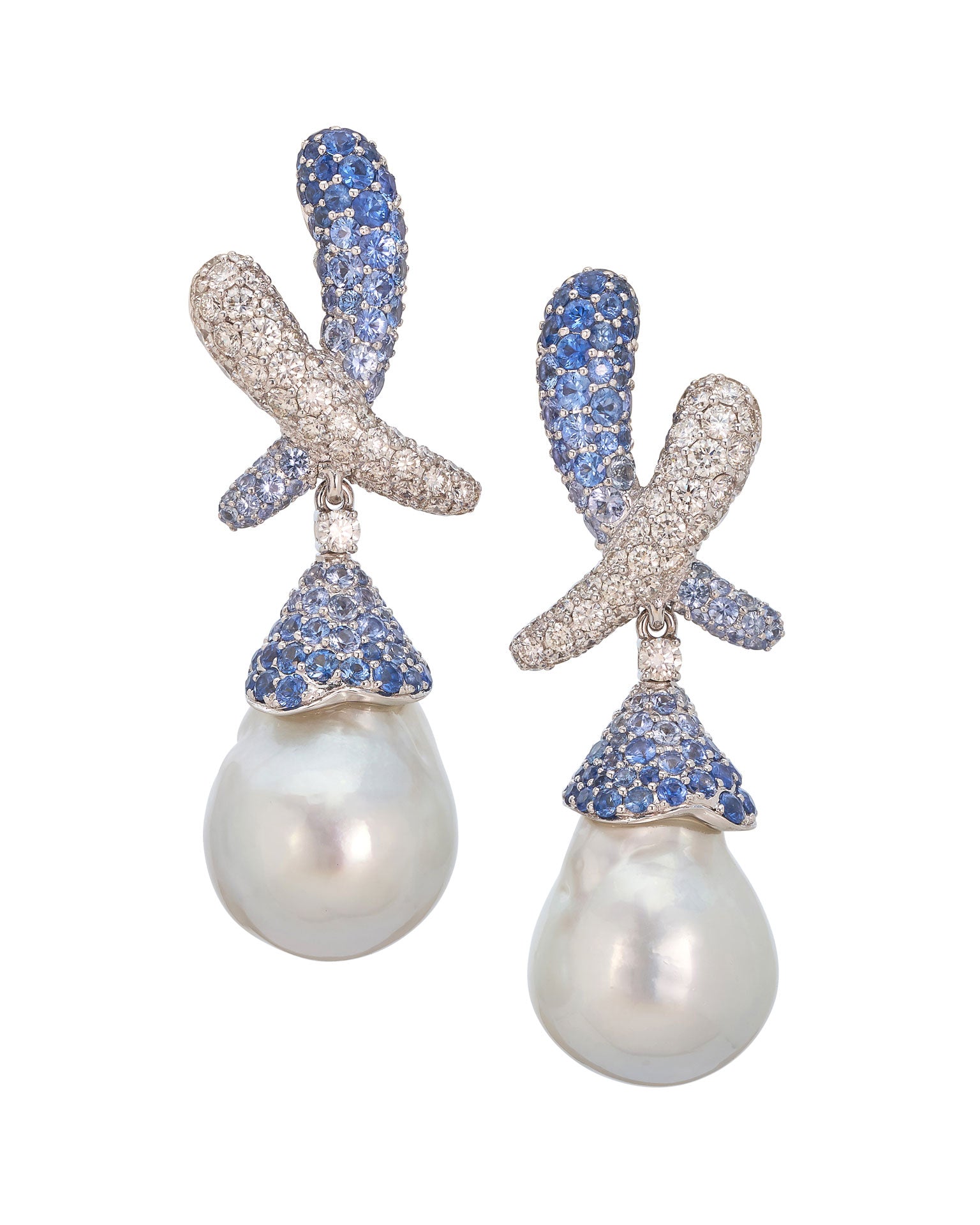 Kiss Sapphire and Diamond with Pearl Drop Earrings