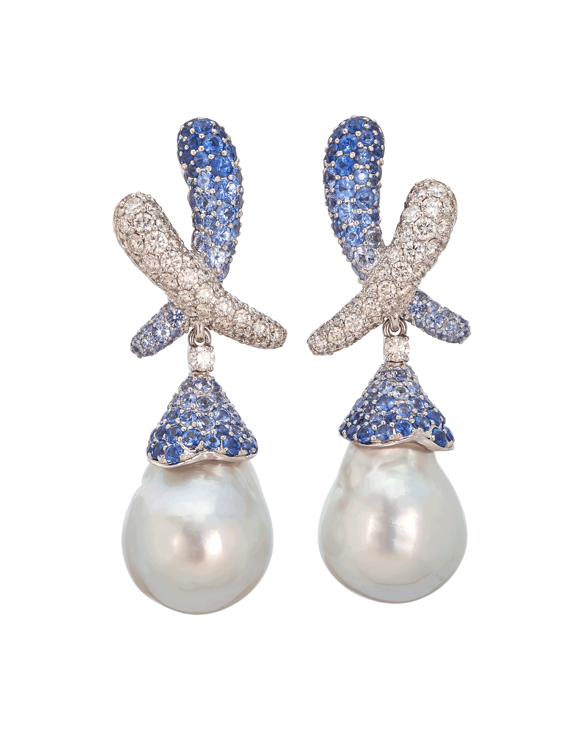 Kiss Sapphire and Diamond with Pearl Drop Earrings