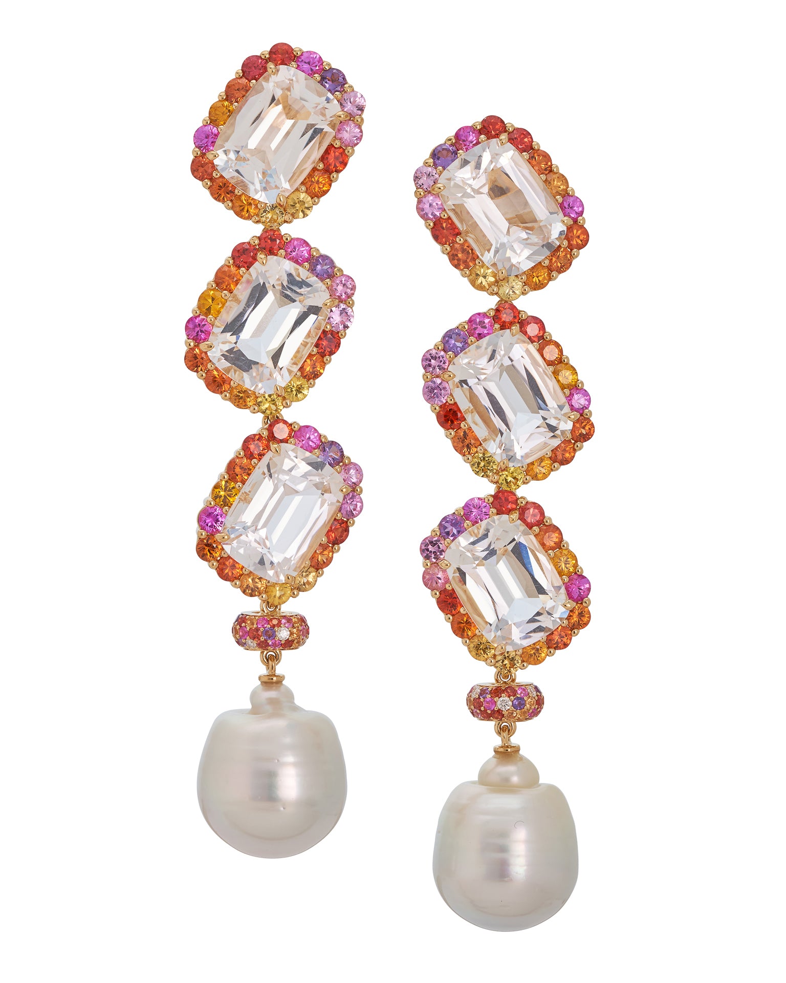 Rock Crystal with Sapphire and Pearl Drop Earrings