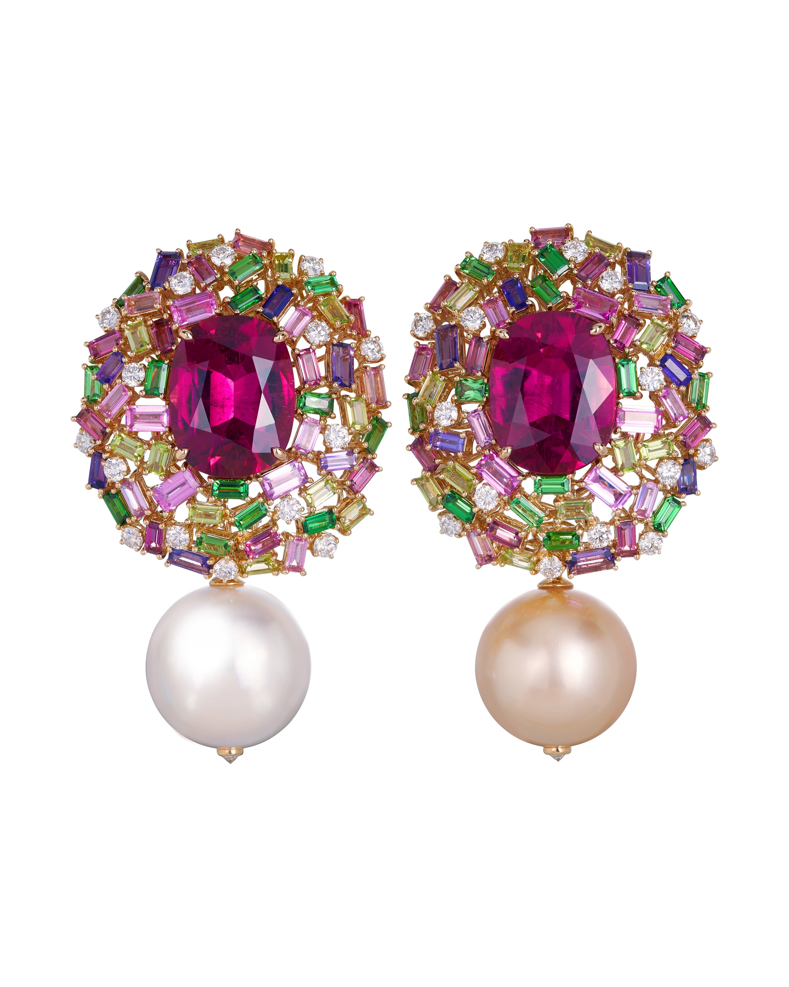 Sugarplum Rubellite and Pearl Drop Earrings
