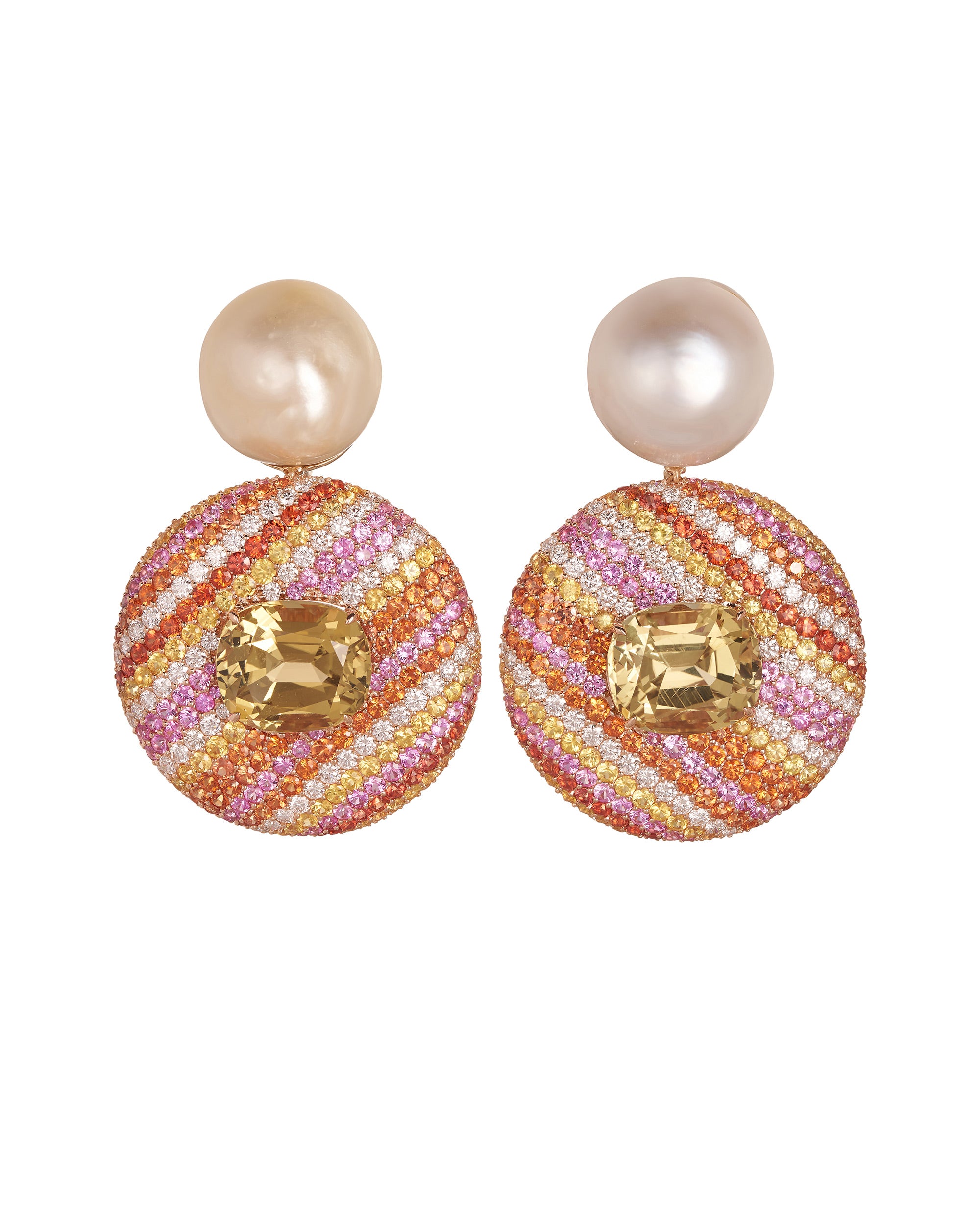 Pearl and Lemon Quartz Button Earrings
