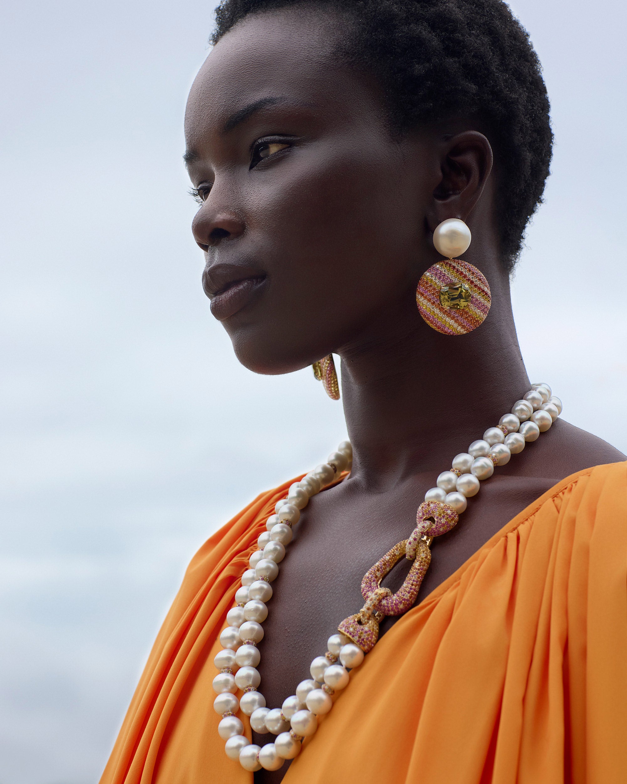 Pearl and Lemon Quartz Button Earrings
