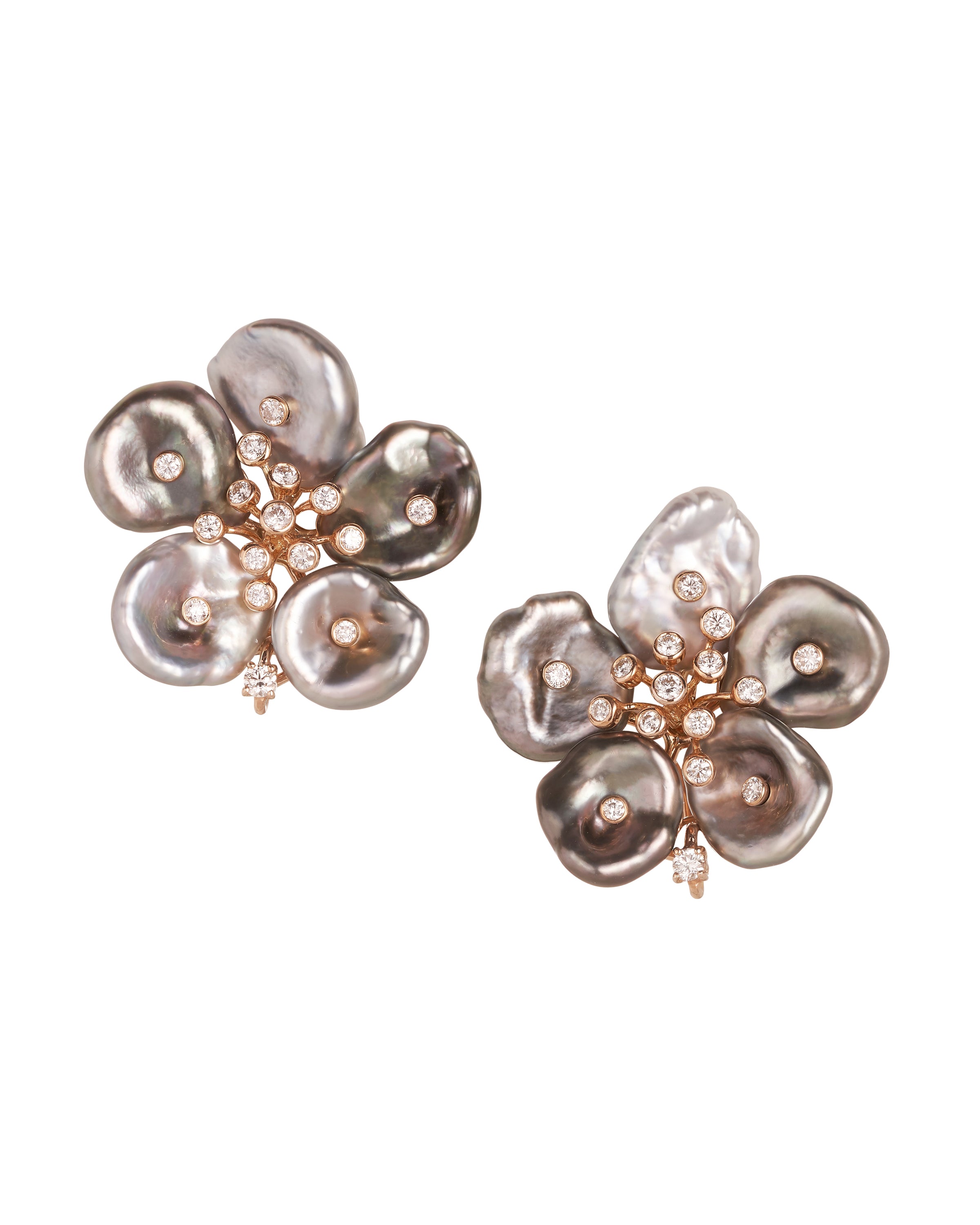 Tahitian Keshi Pearls Flower Earrings