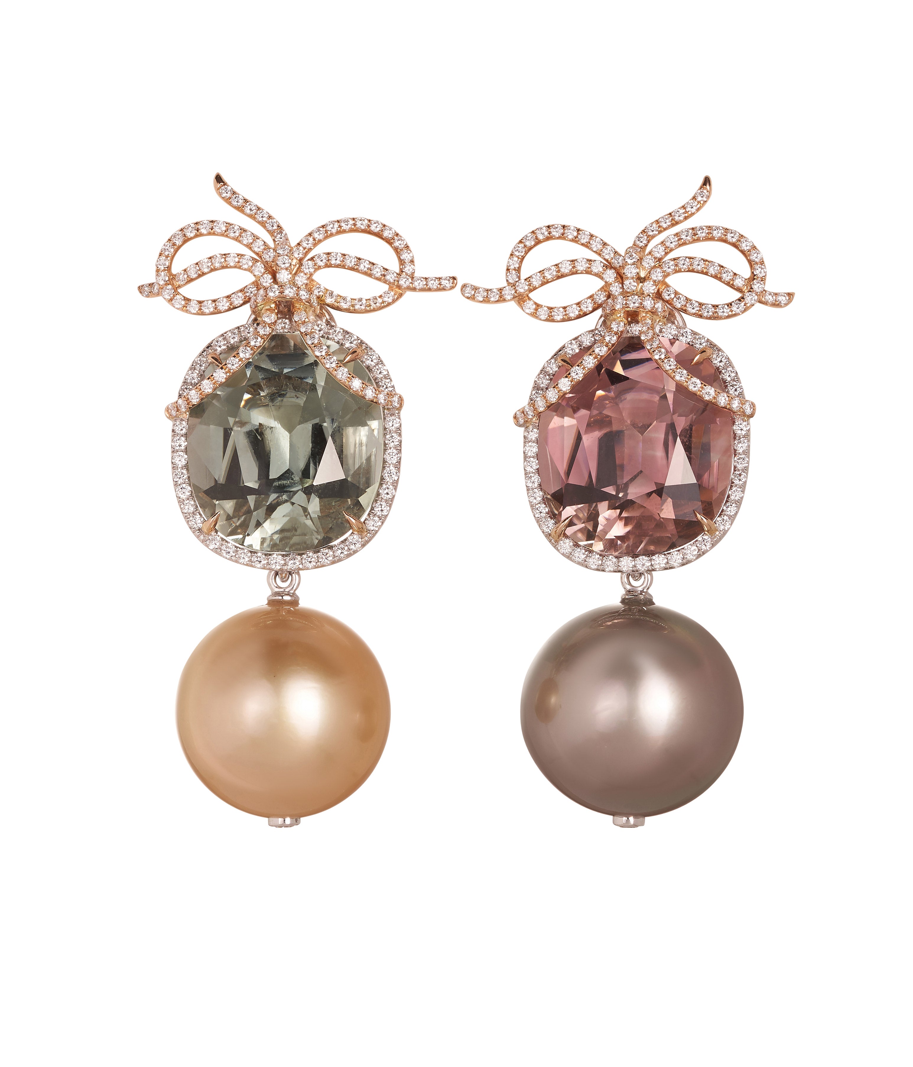 Tourmaline Bow and Pearl Drop Earrings