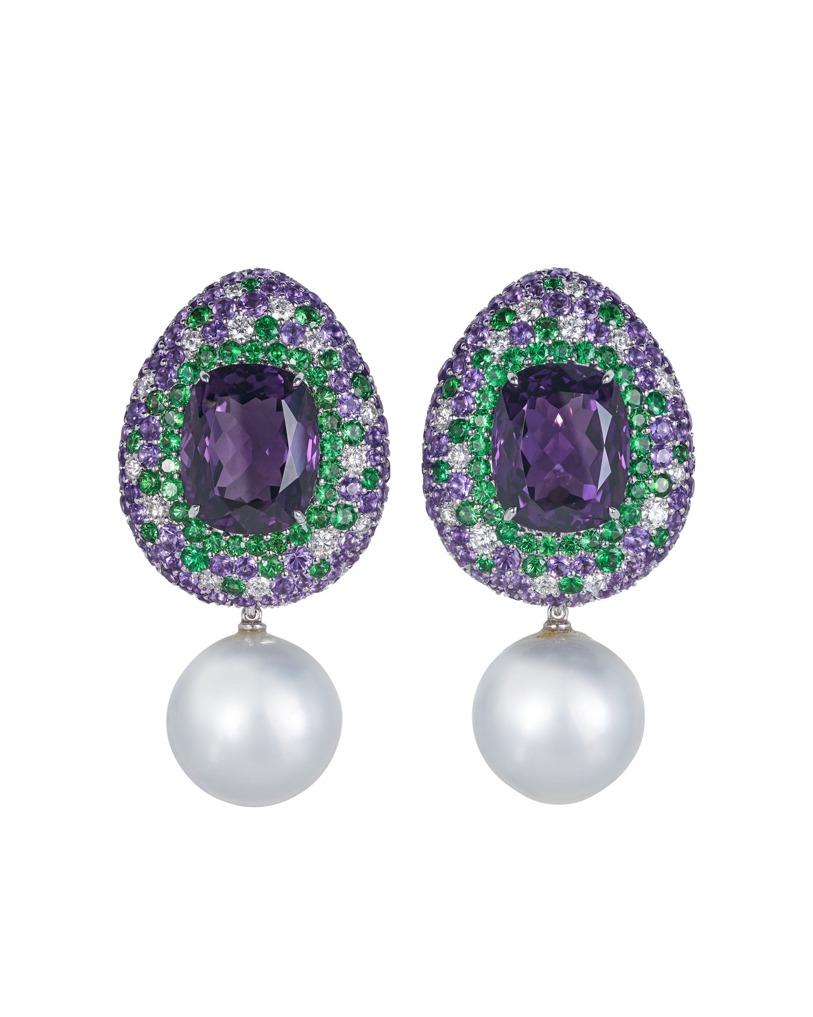 Amethyst and South Sea Pearl Drop Earrings