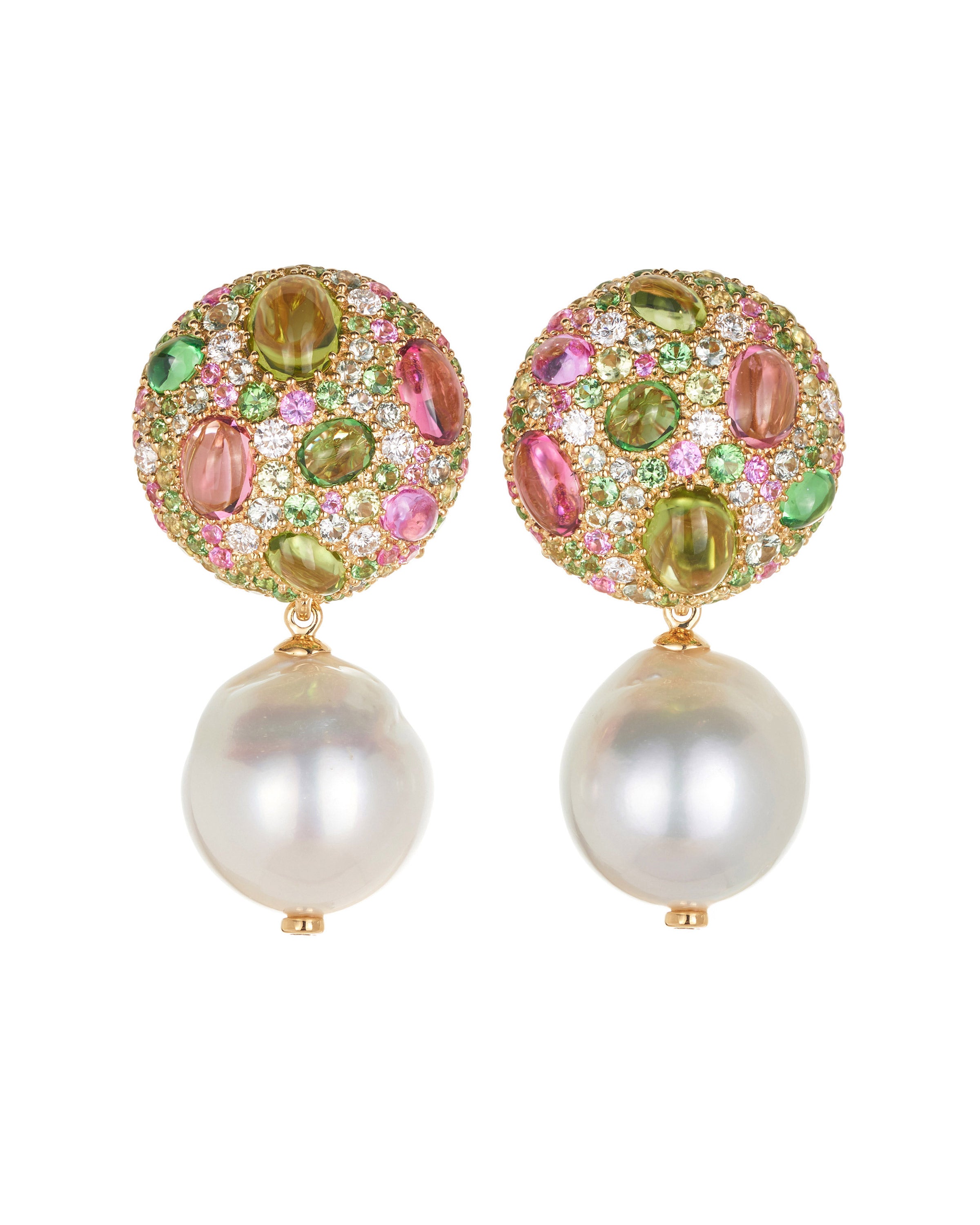 Green and Pink Cookie with Pearl Drop Earrings