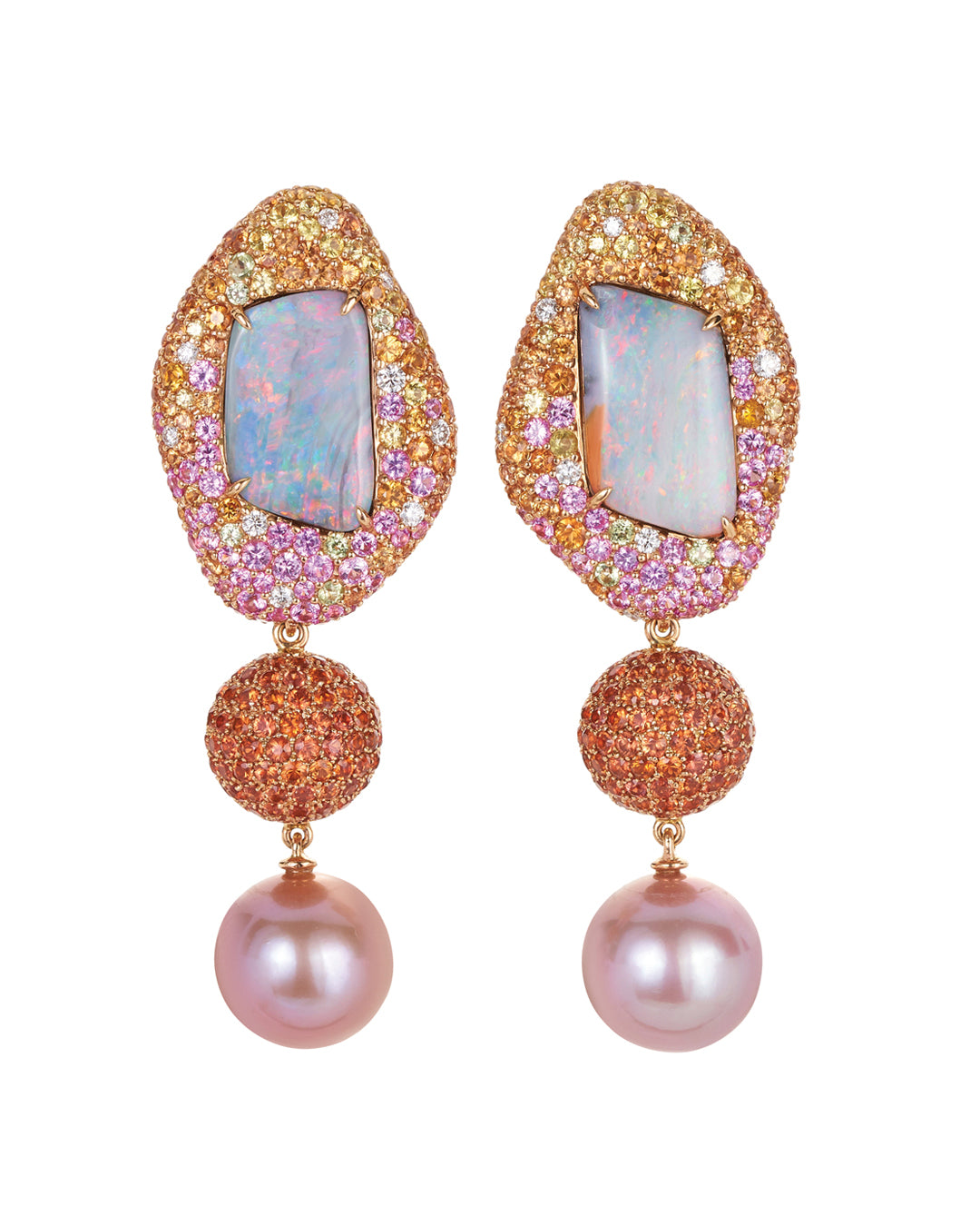 Opal and Pink Pearl Drop Earrings