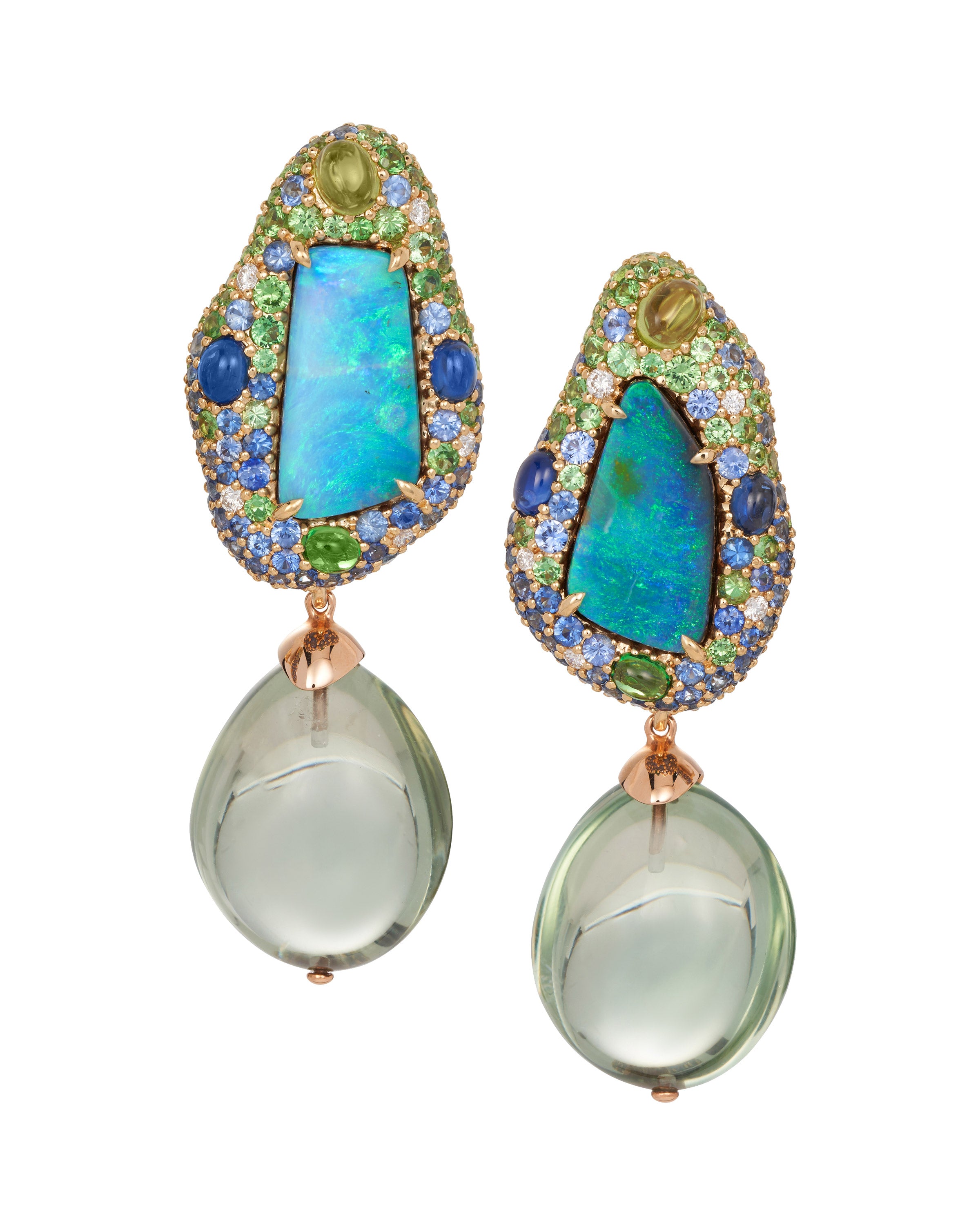 Opal and Green Amethyst Drop Earrings
