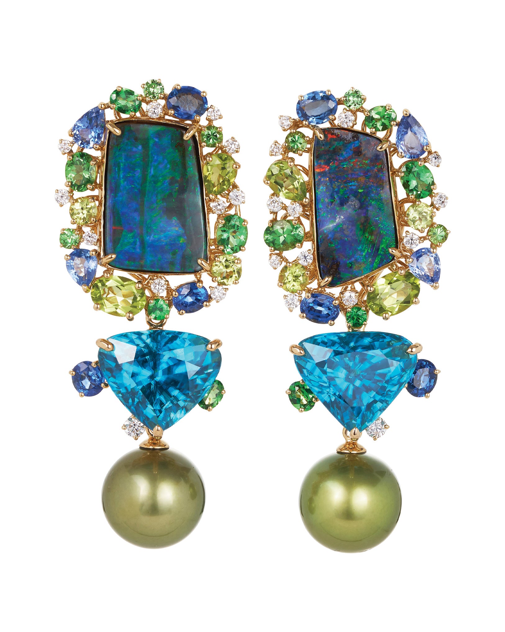Cascade Opal and Pearl Drop Earrings