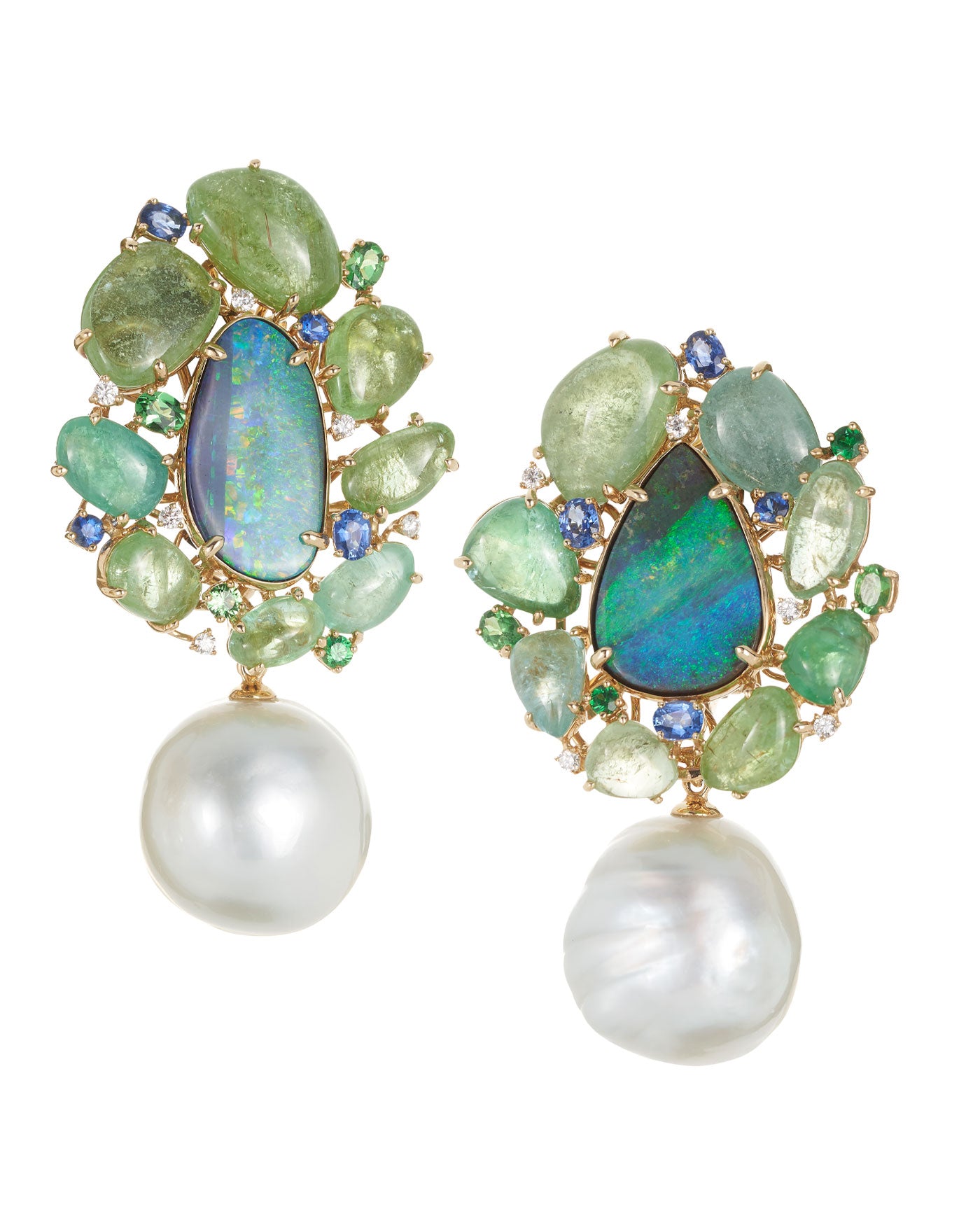 Staten Tourmaline Opal and Pearl Drop Earrings