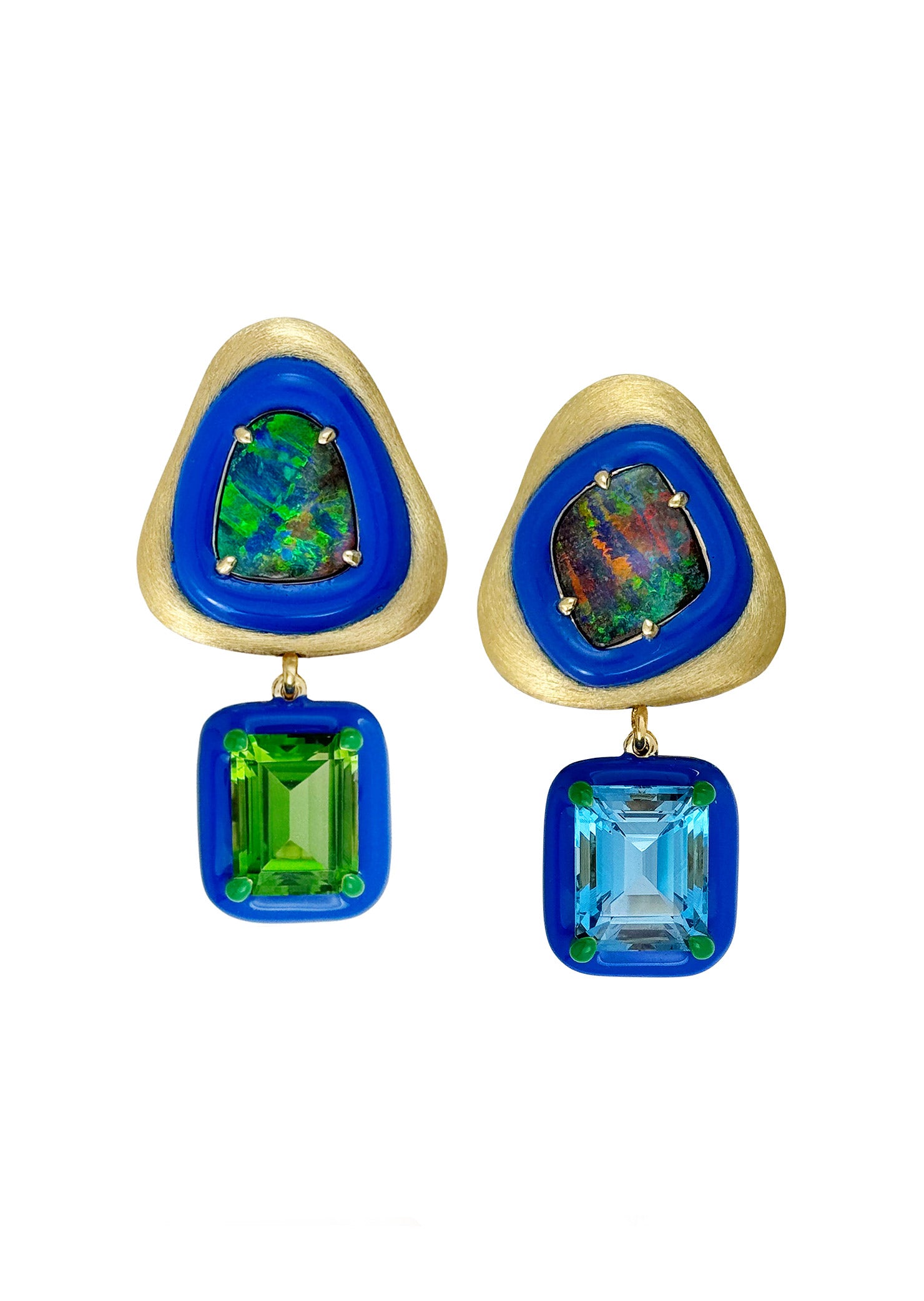 Green Tourmaline Aquamarine Opal Earrings
