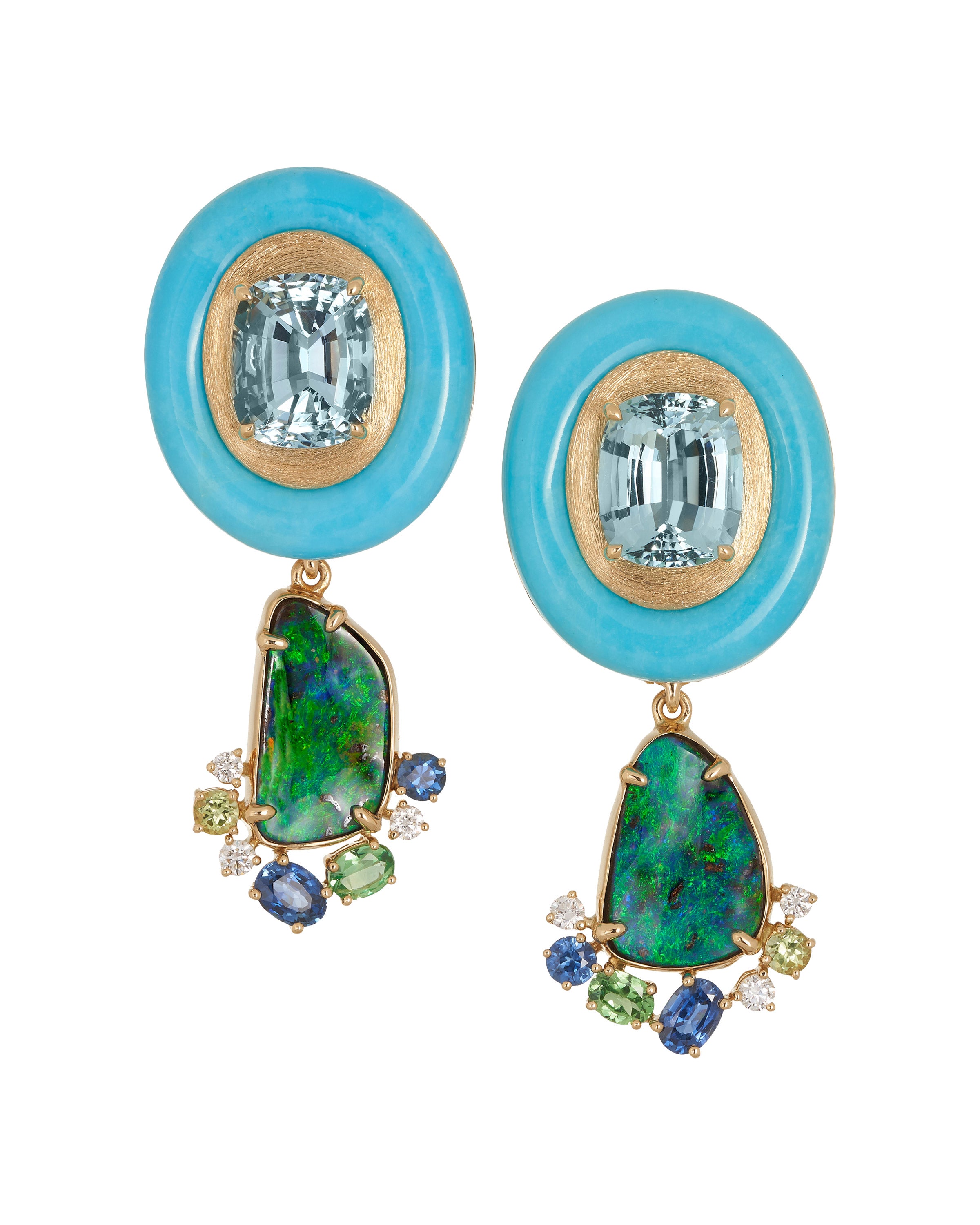 Turquoise Aquamarine and Opal Drop Earrings