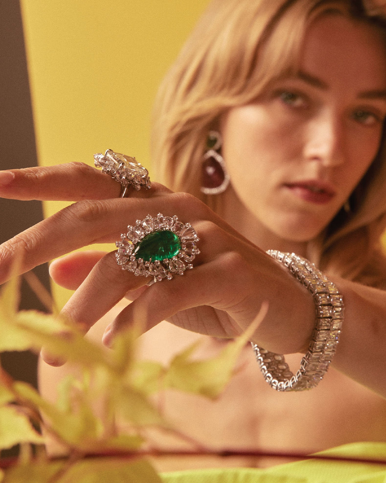 Emerald Envy Cabachon and Diamond Ring