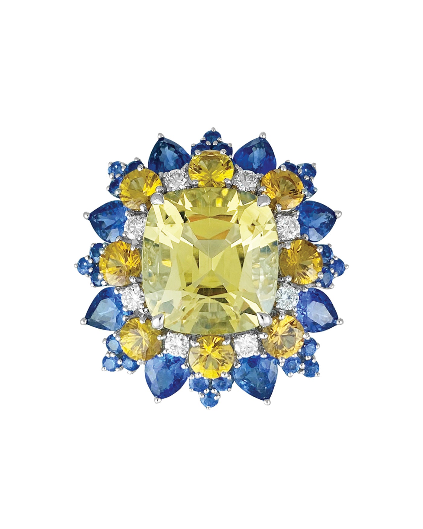 Sunset Yellow Beryl and Sapphire Ring
