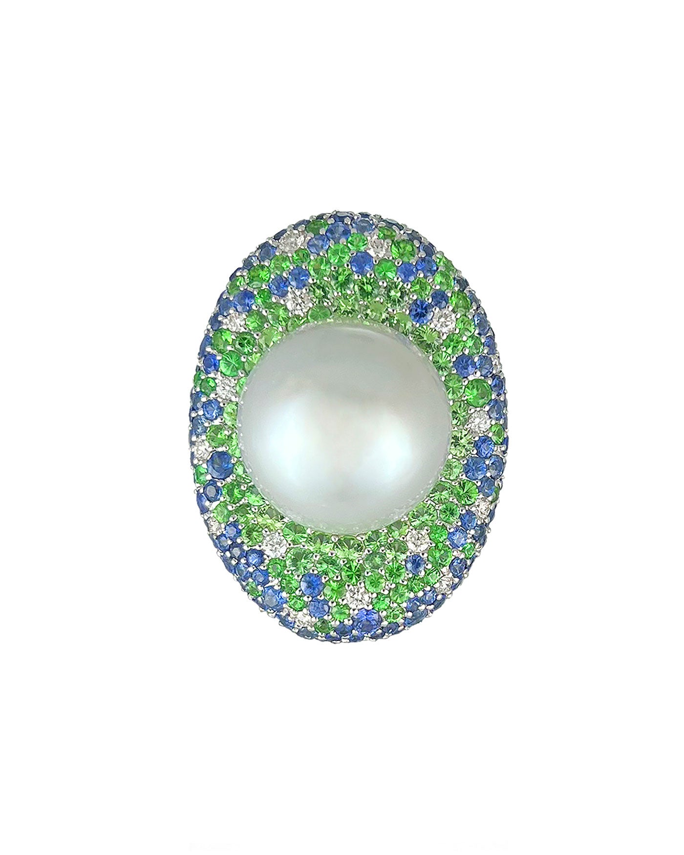 Laguna Pearl, Sapphire and Tsavorite Ring