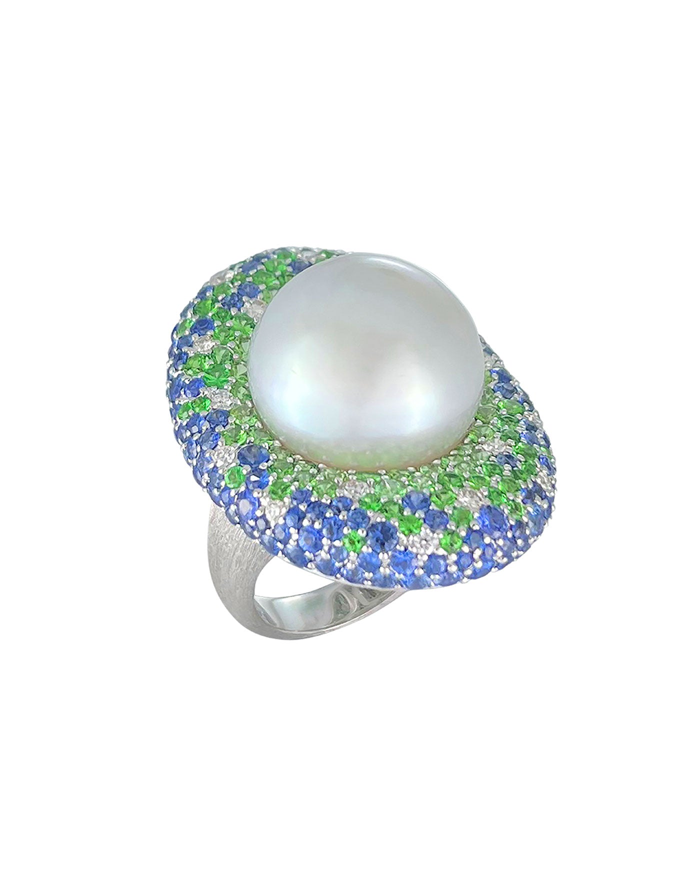 Laguna Pearl, Sapphire and Tsavorite Ring