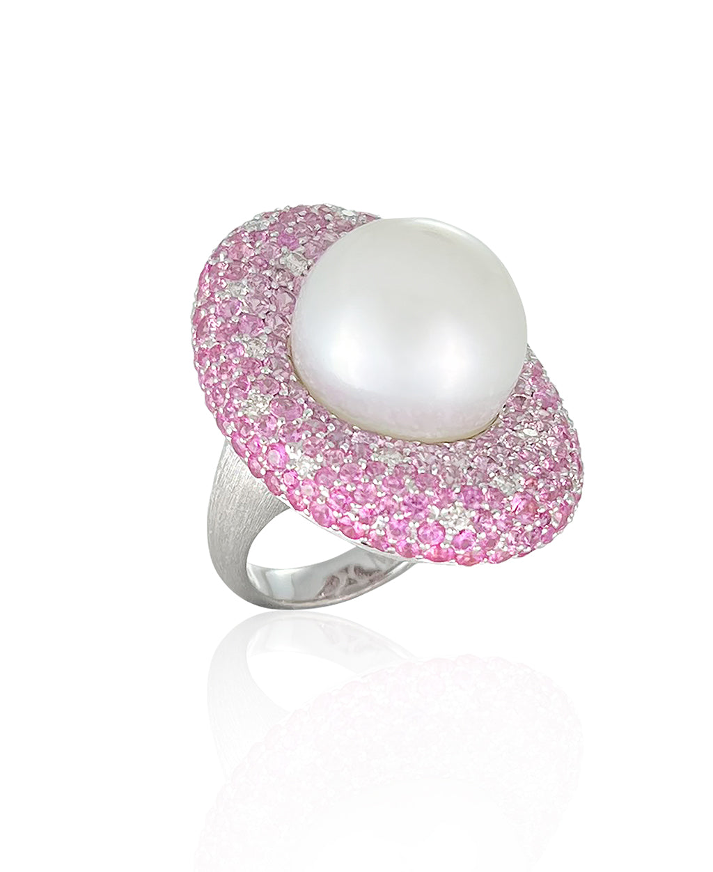Laguna Pearl, Diamond and Pink Sapphire Ring