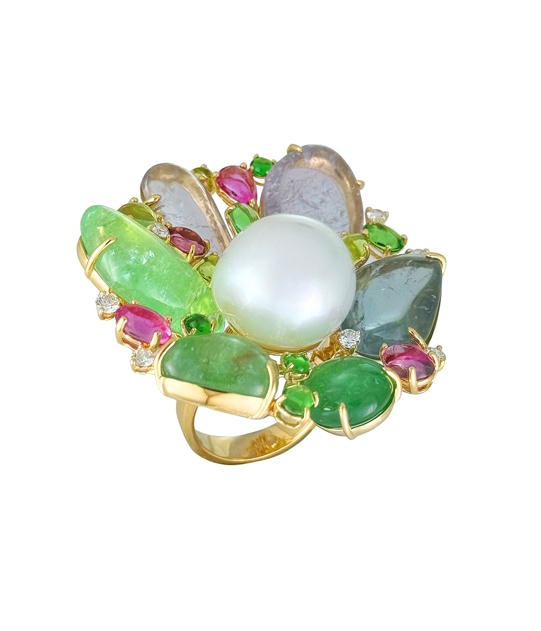 Pearl and Paraiba Petal Ring