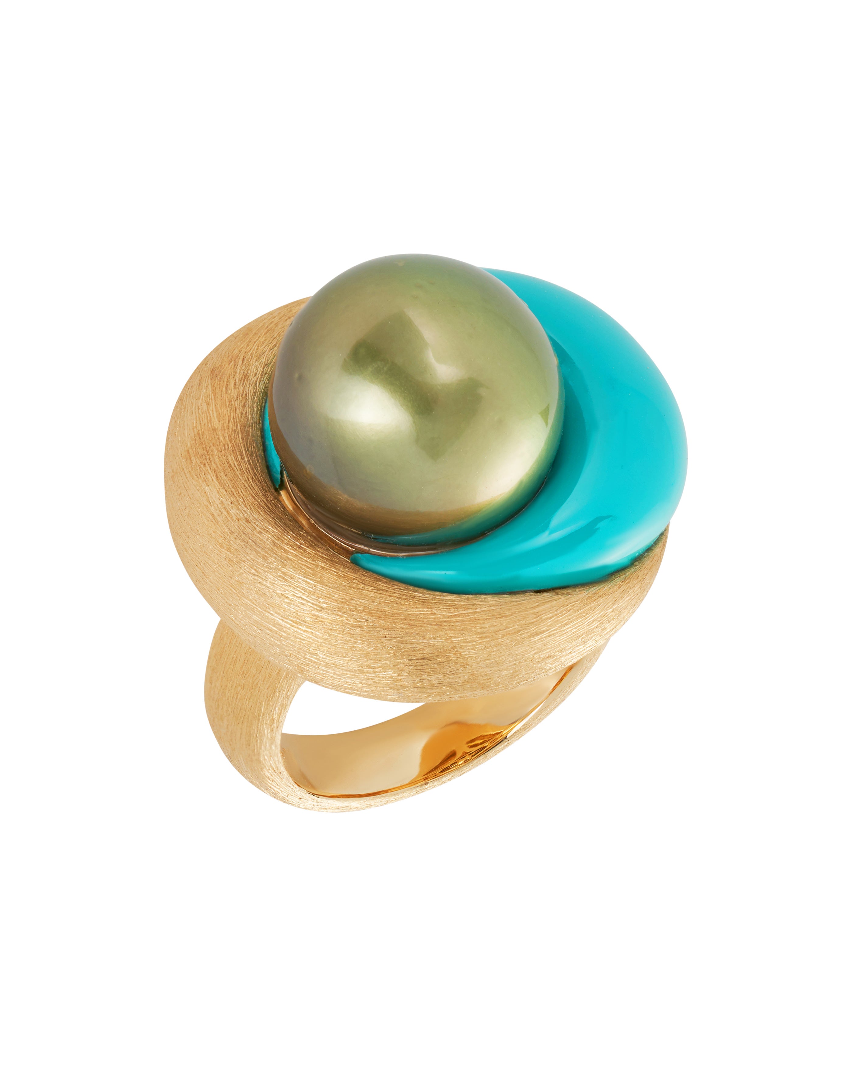 Pistachio Pearl and Blue Bubblegum Ring