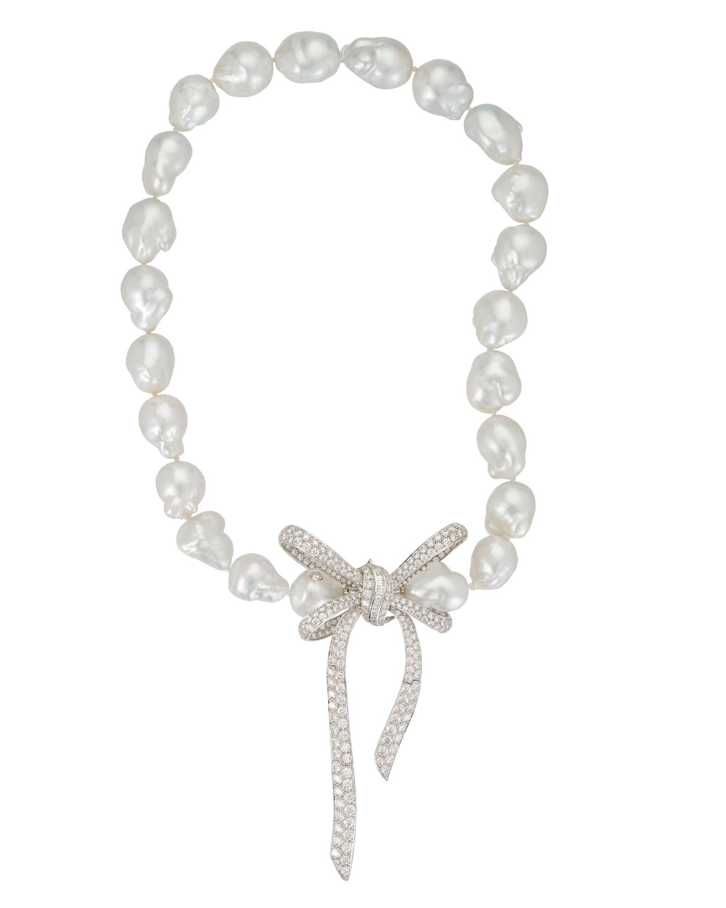 Diamond Bow Pendant and South Sea Pearl Strand