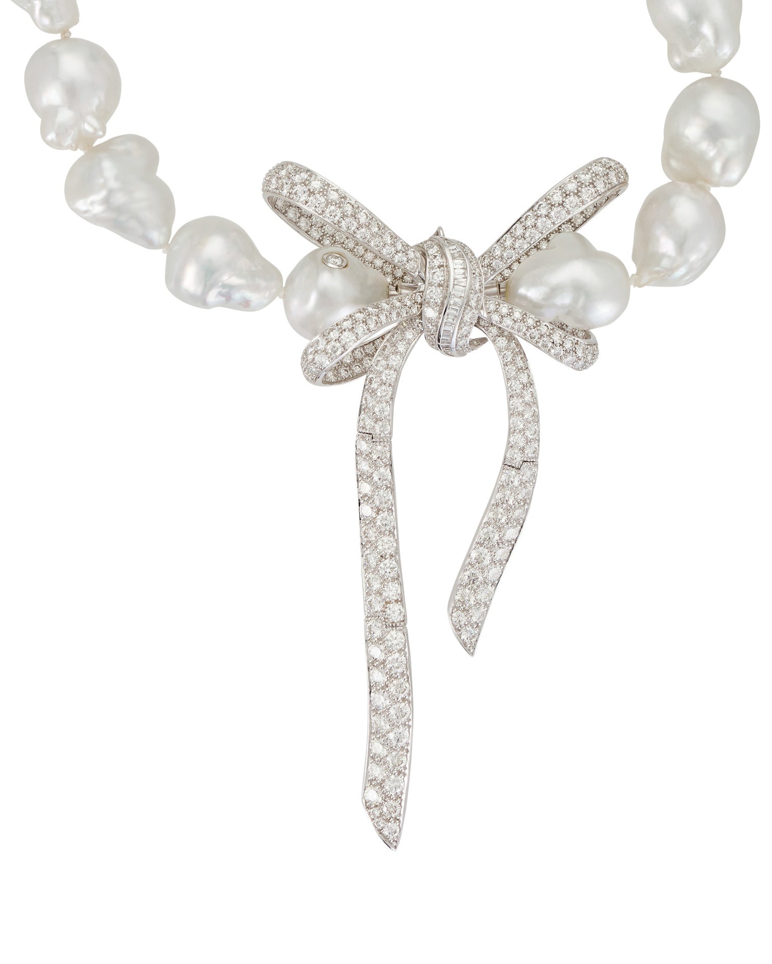 Diamond Bow Pendant and South Sea Pearl Strand