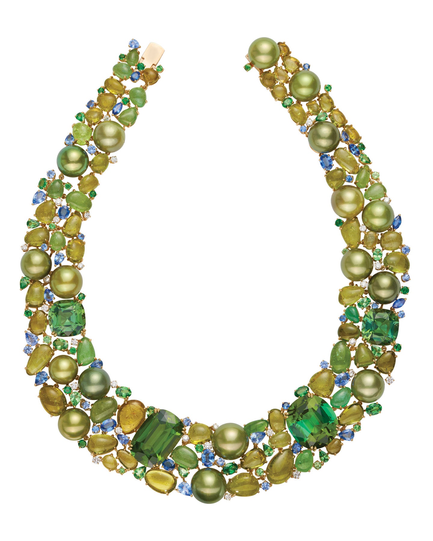 Pistachio Pearl, Tourmaline, and Peridot Collier