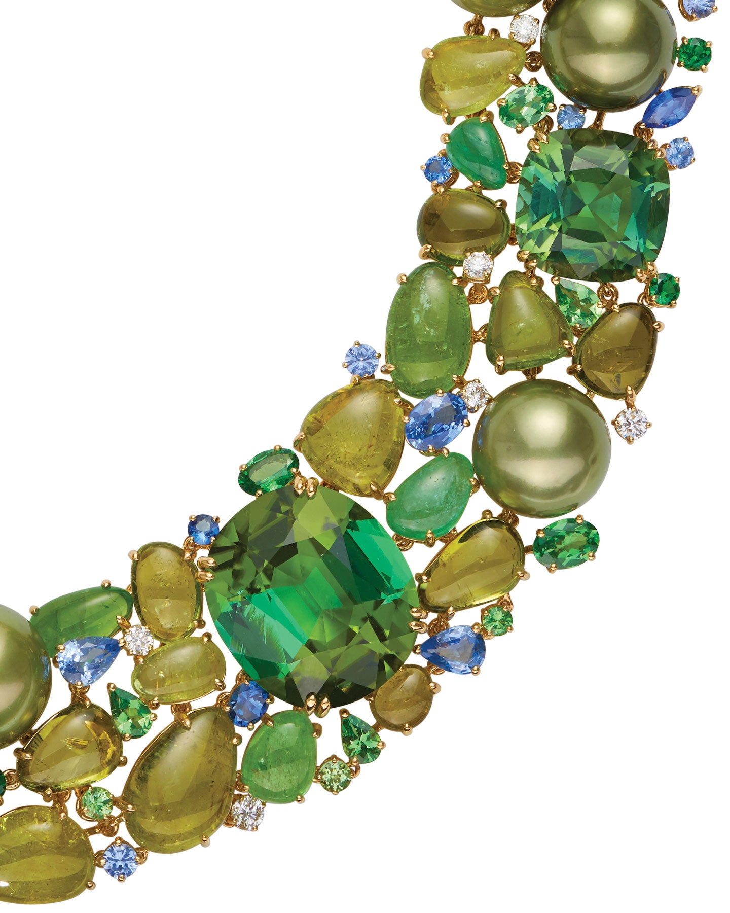 Pistachio Pearl, Tourmaline, and Peridot Collier