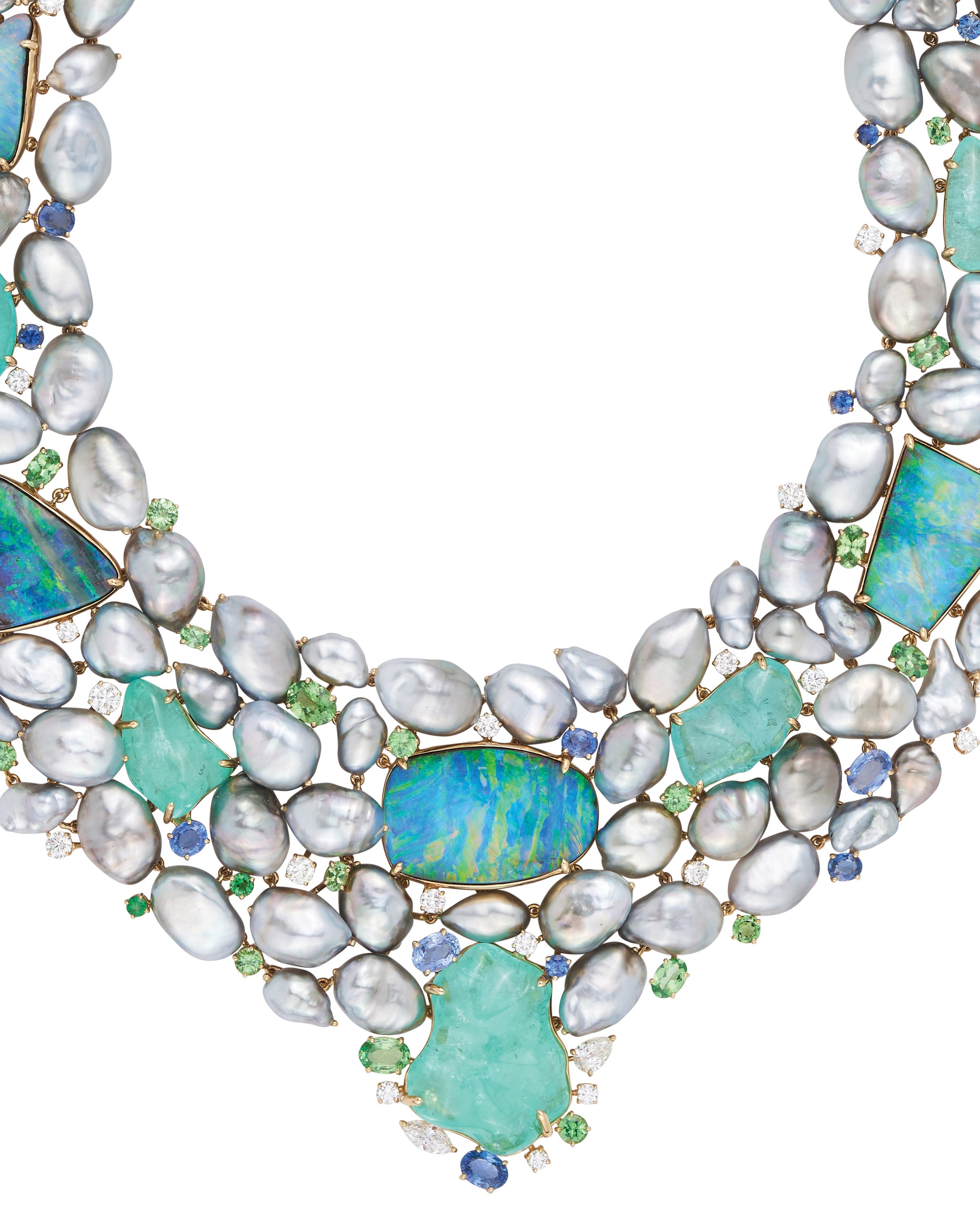 Bedarra Opal, Tourmaline and Keshi Pearl Collier