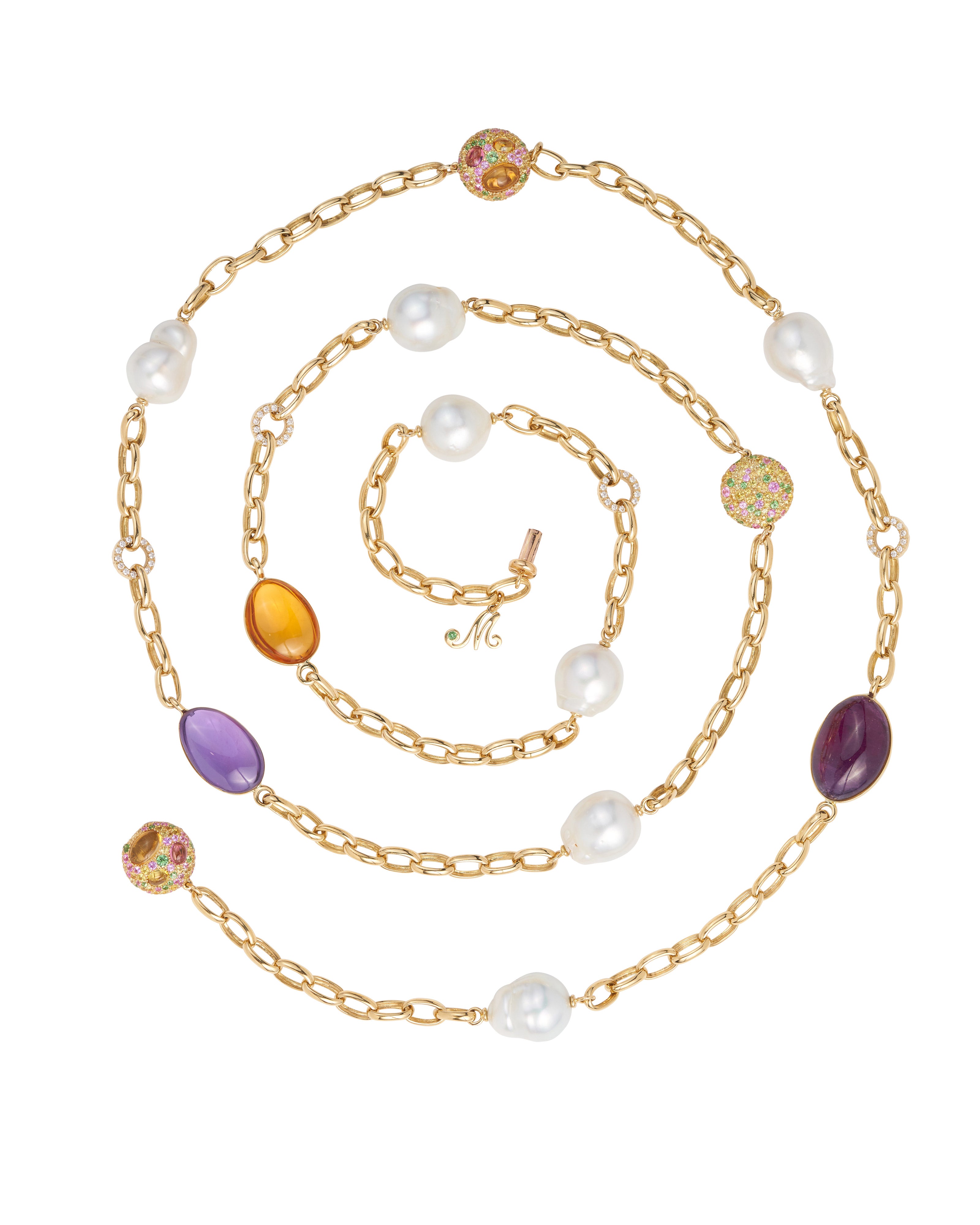 South Sea Pearl, Pebble and Cookie Link Necklace