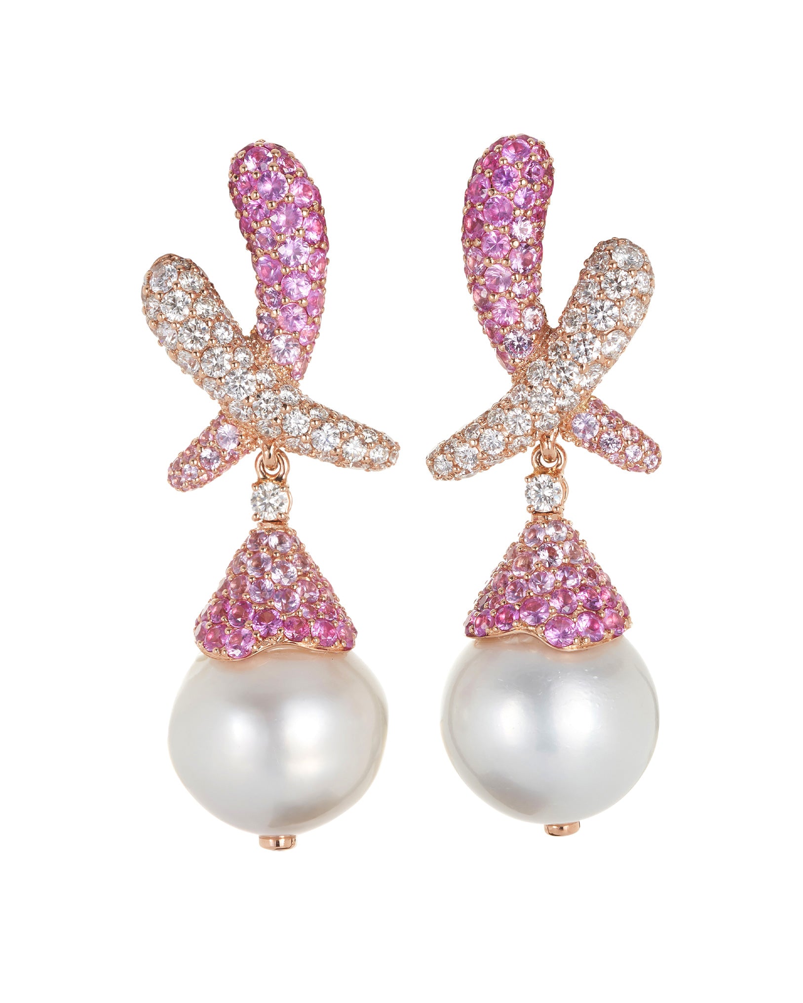 Pink Sapphire and Diamond Kiss Earrings