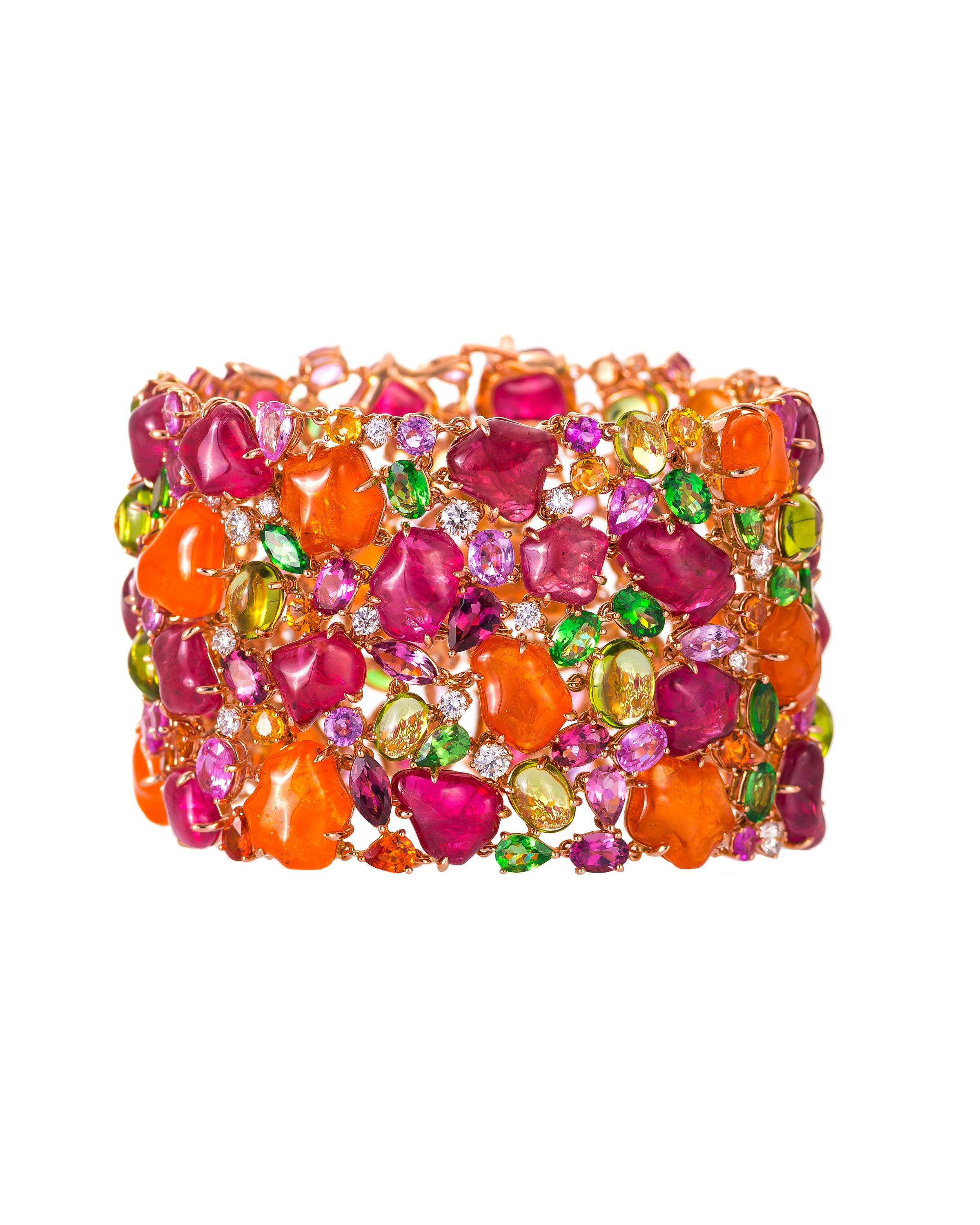 Mandarin Garnet and Pink Spinel Blossom Cuff
