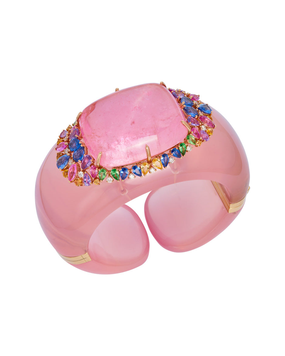 Pink Tourmaline and Rose Quartz Coral Cay Cuff