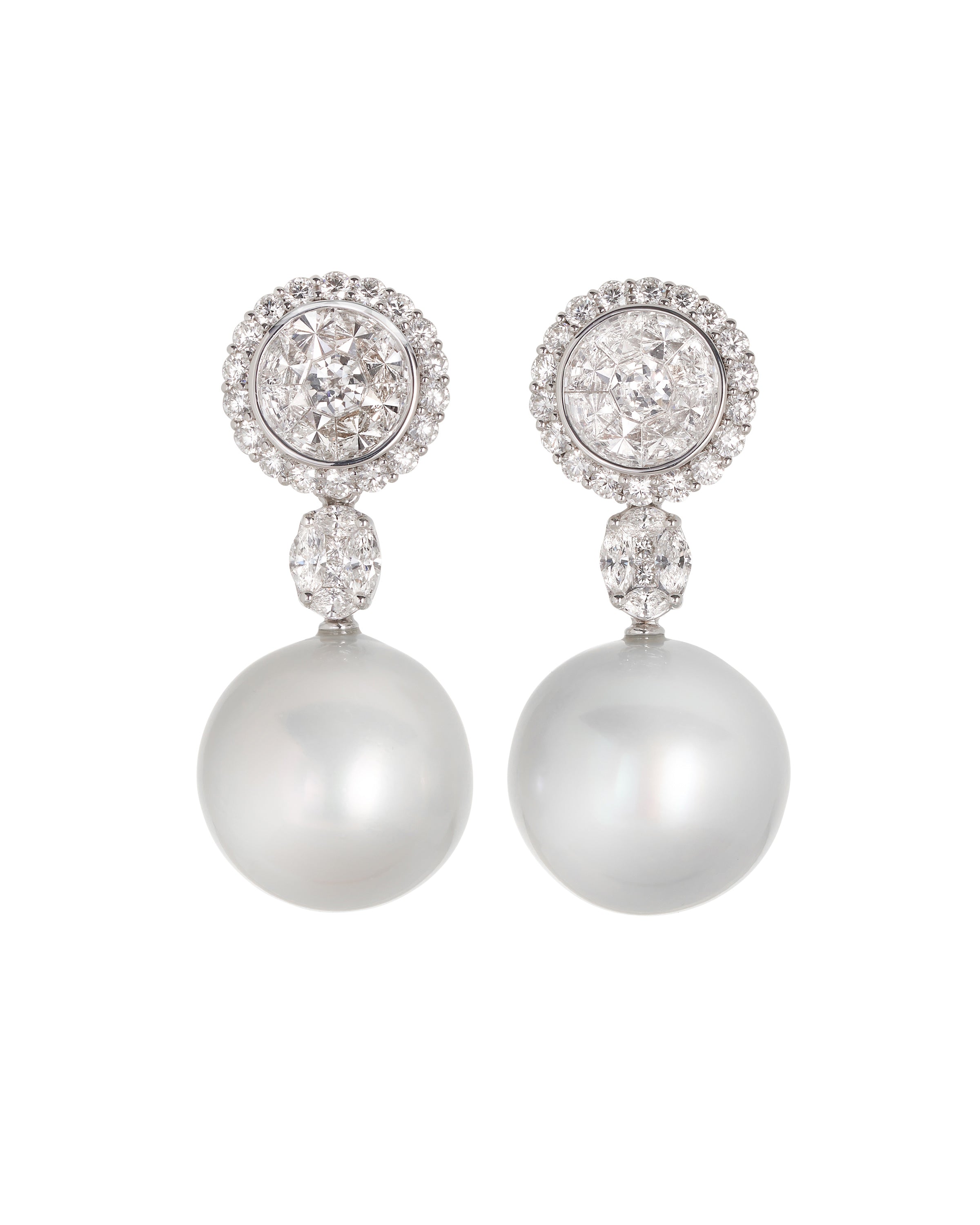 Princess Invisible Diamond Pearl Earrings