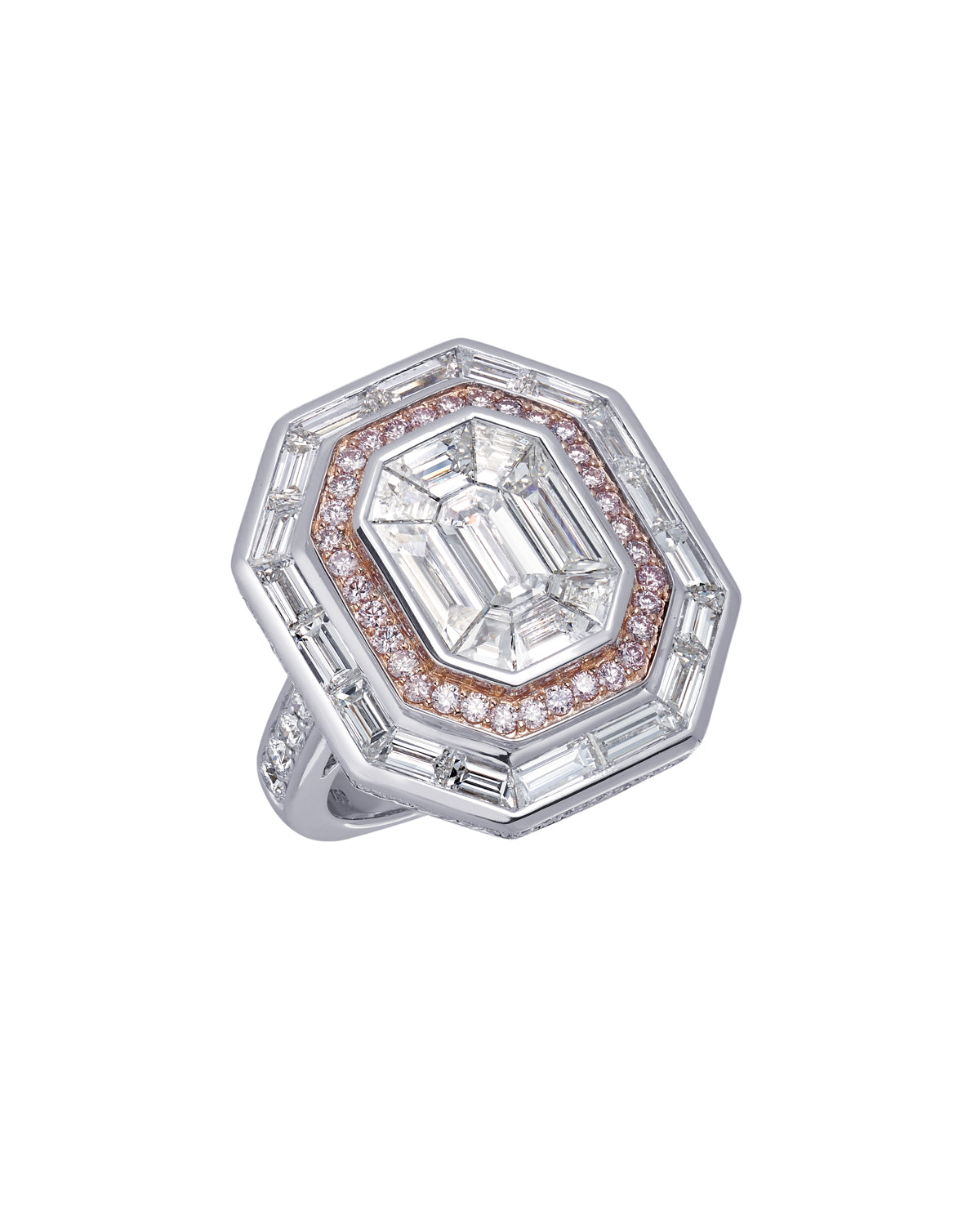 Invisible Set White and Pink Diamond Ring