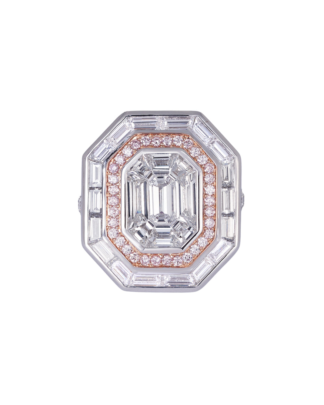 Invisible Set White and Pink Diamond Ring