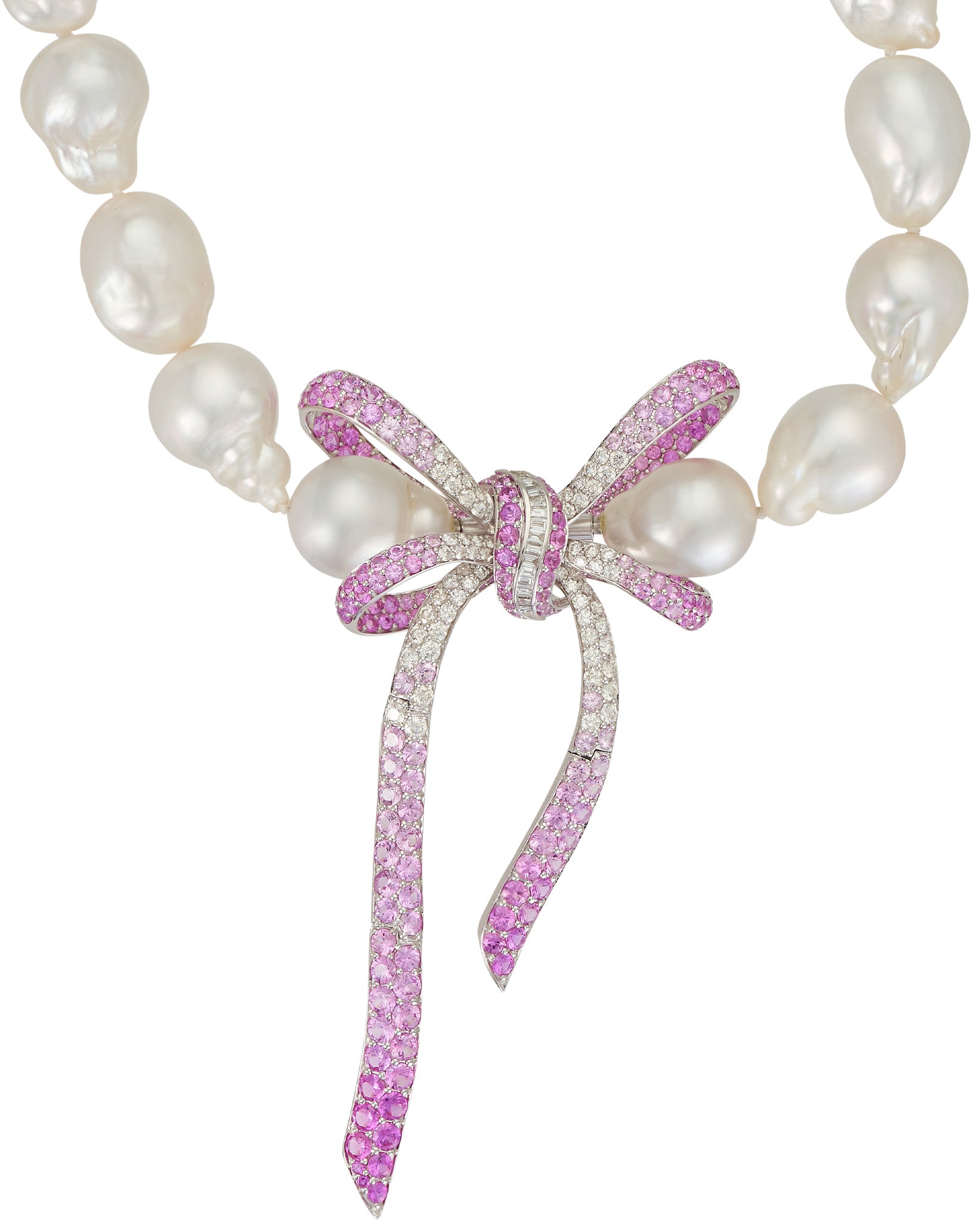 Pink Sapphire & Diamond Bow Pendant