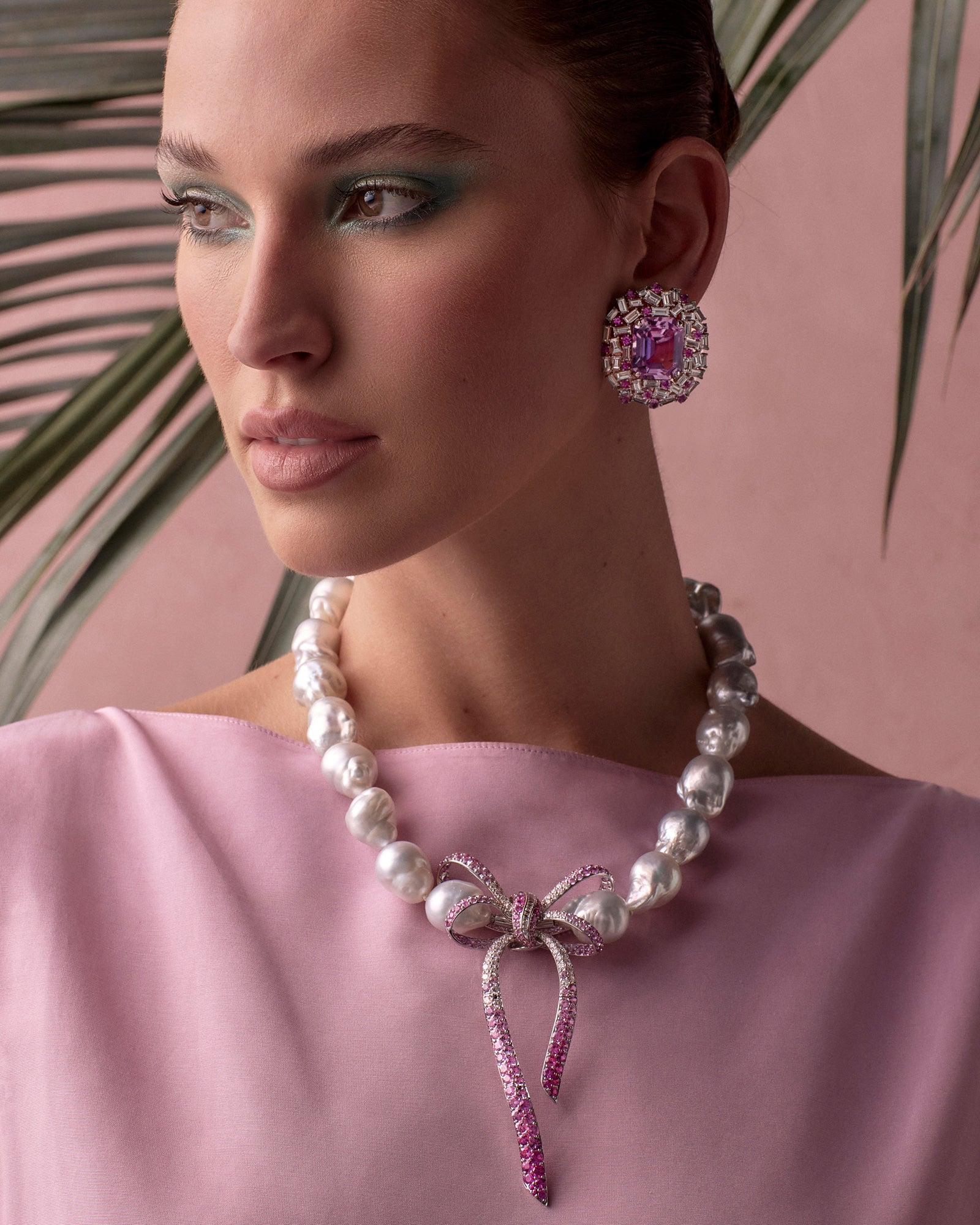 Pink Sapphire & Diamond Bow Pendant