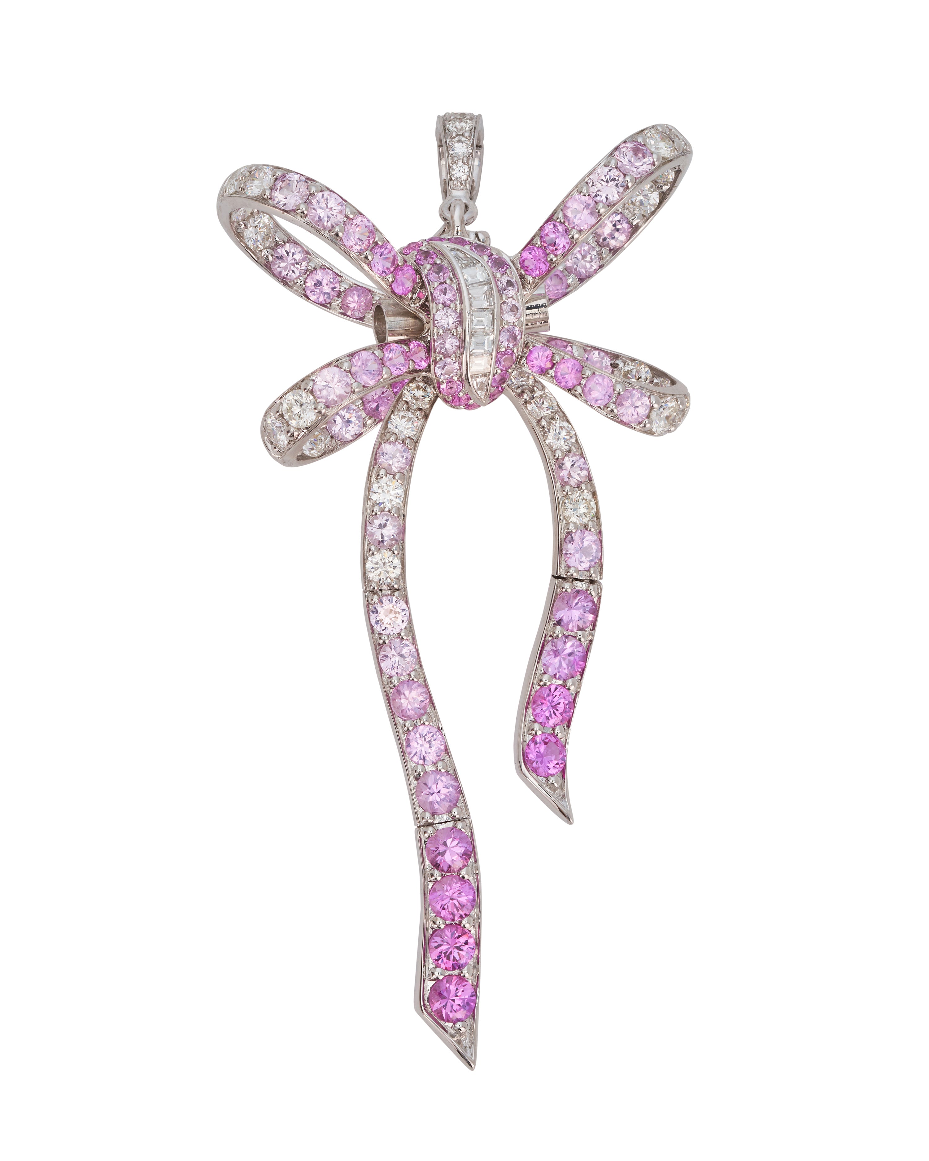 Mini Diamond Bow and Pink Sapphire Pendant