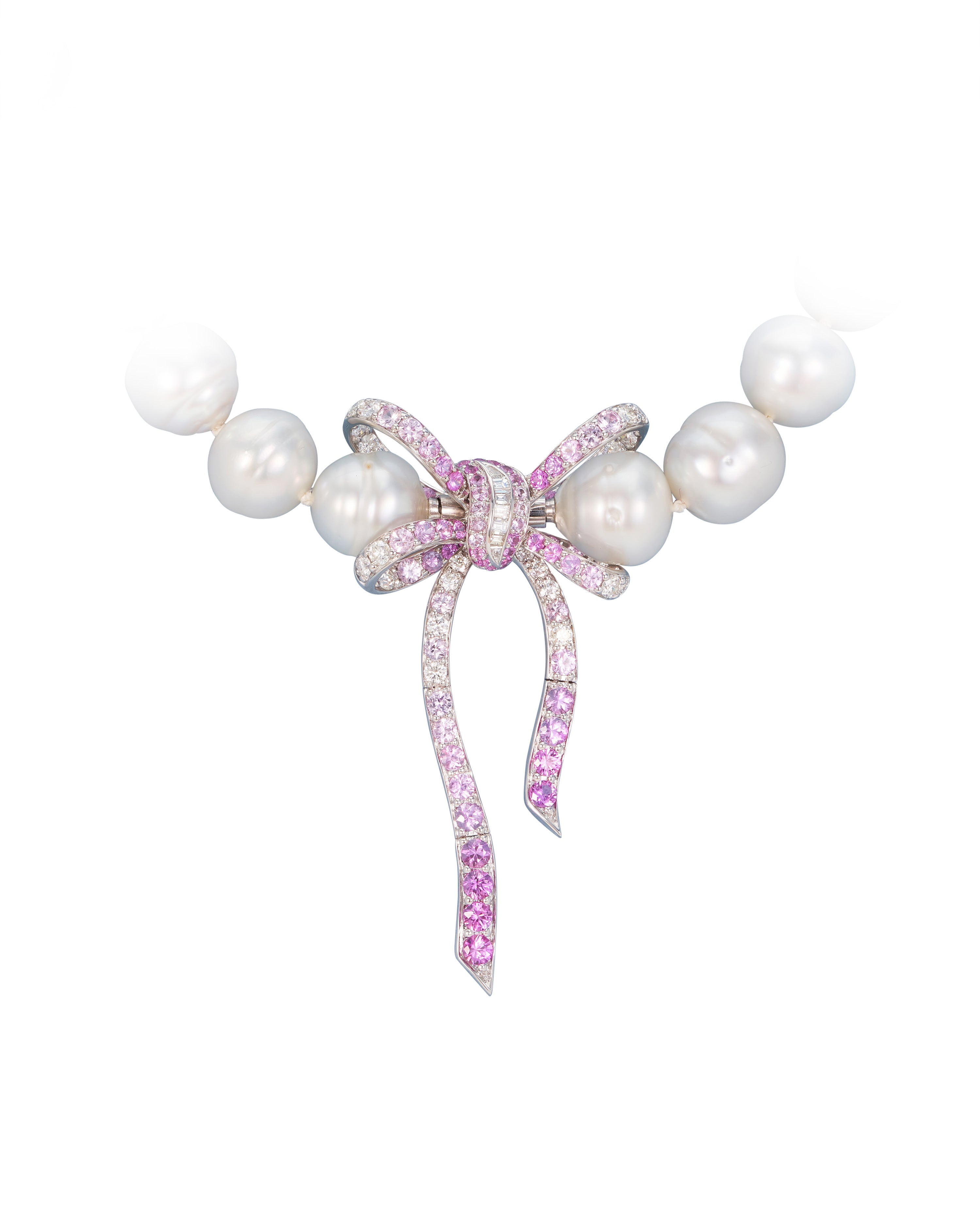 Mini Diamond Bow and Pink Sapphire Pendant