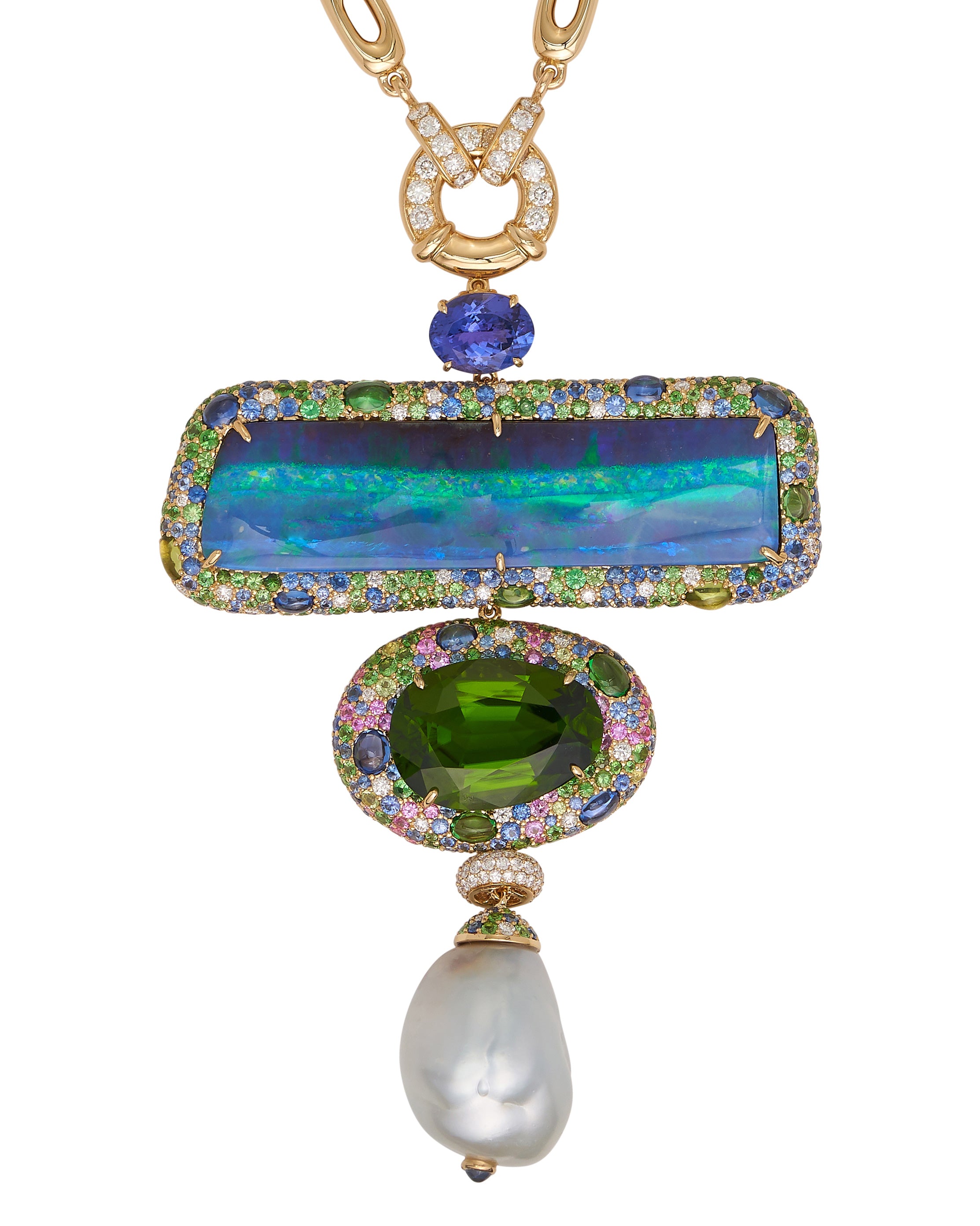 Horizon Australian Opal, Peridot and Pearl Necklace