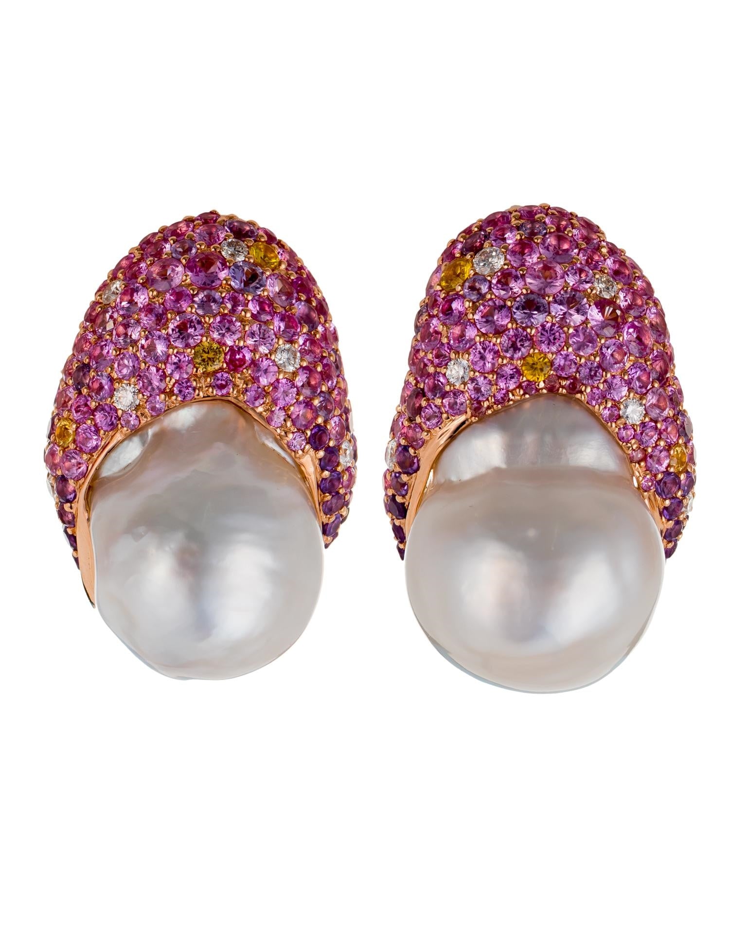 Sapphire and Pearl Button Earrings
