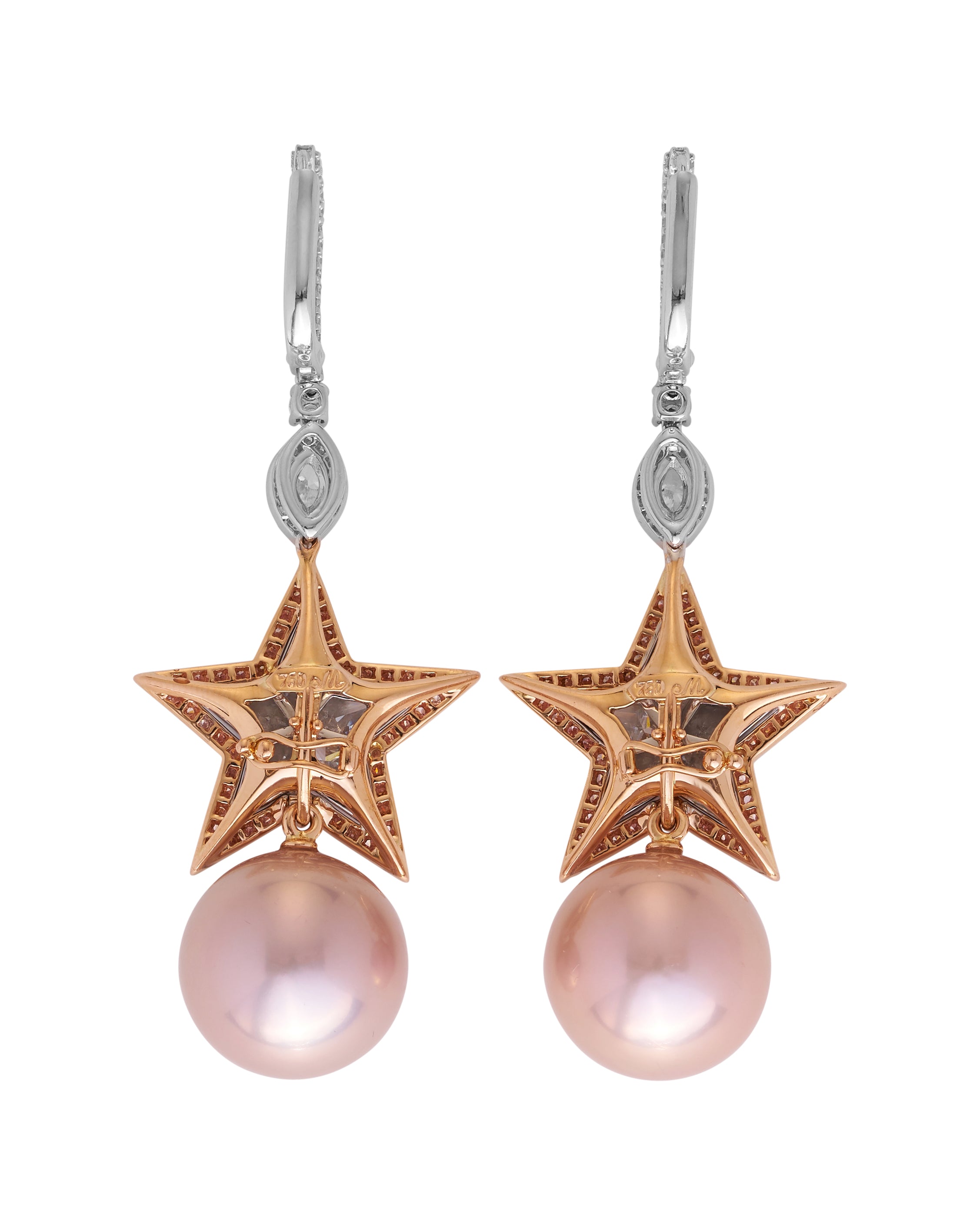 Star Diamond and Pink Pearl Earrings