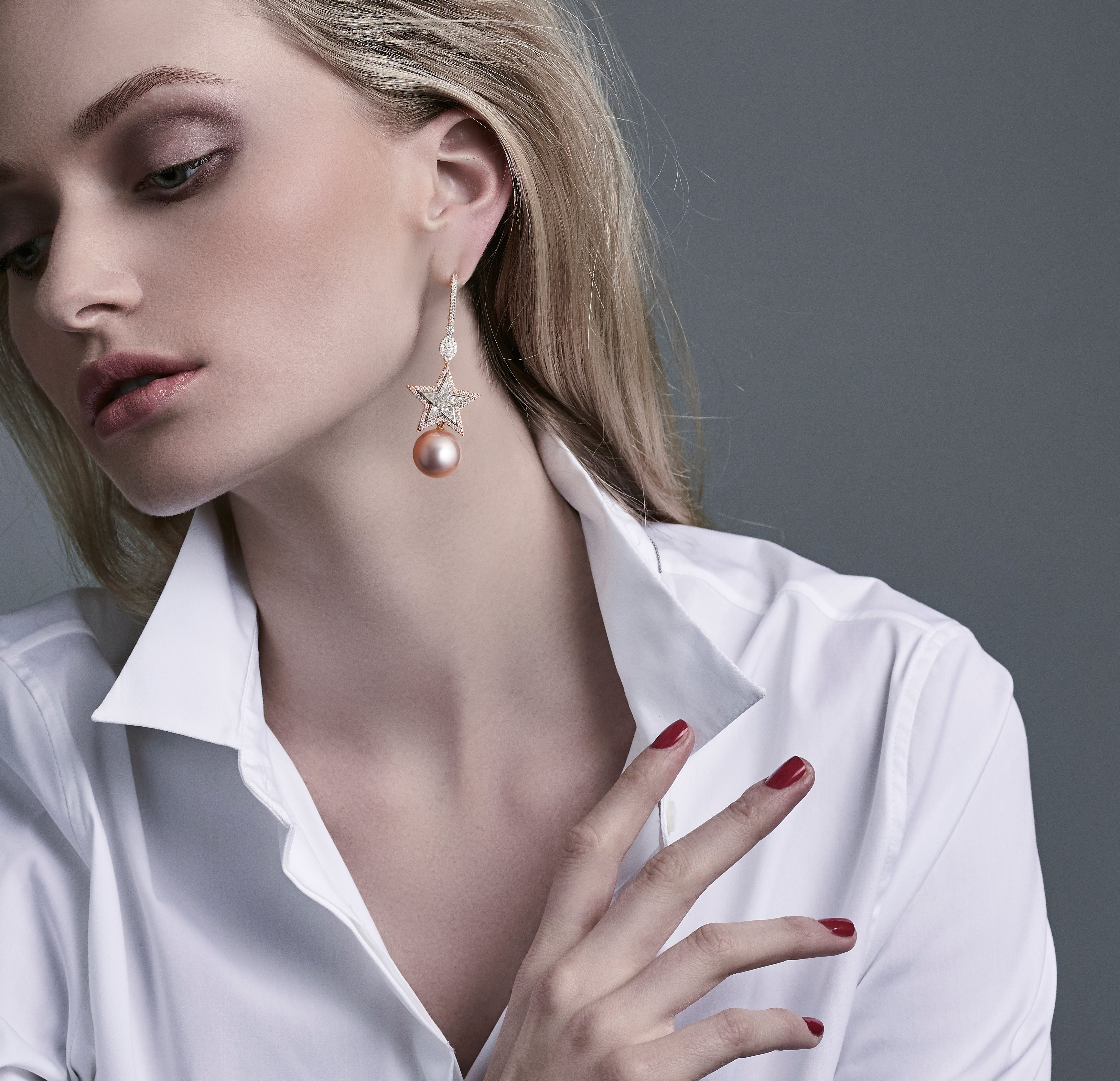 Star Diamond and Pink Pearl Earrings