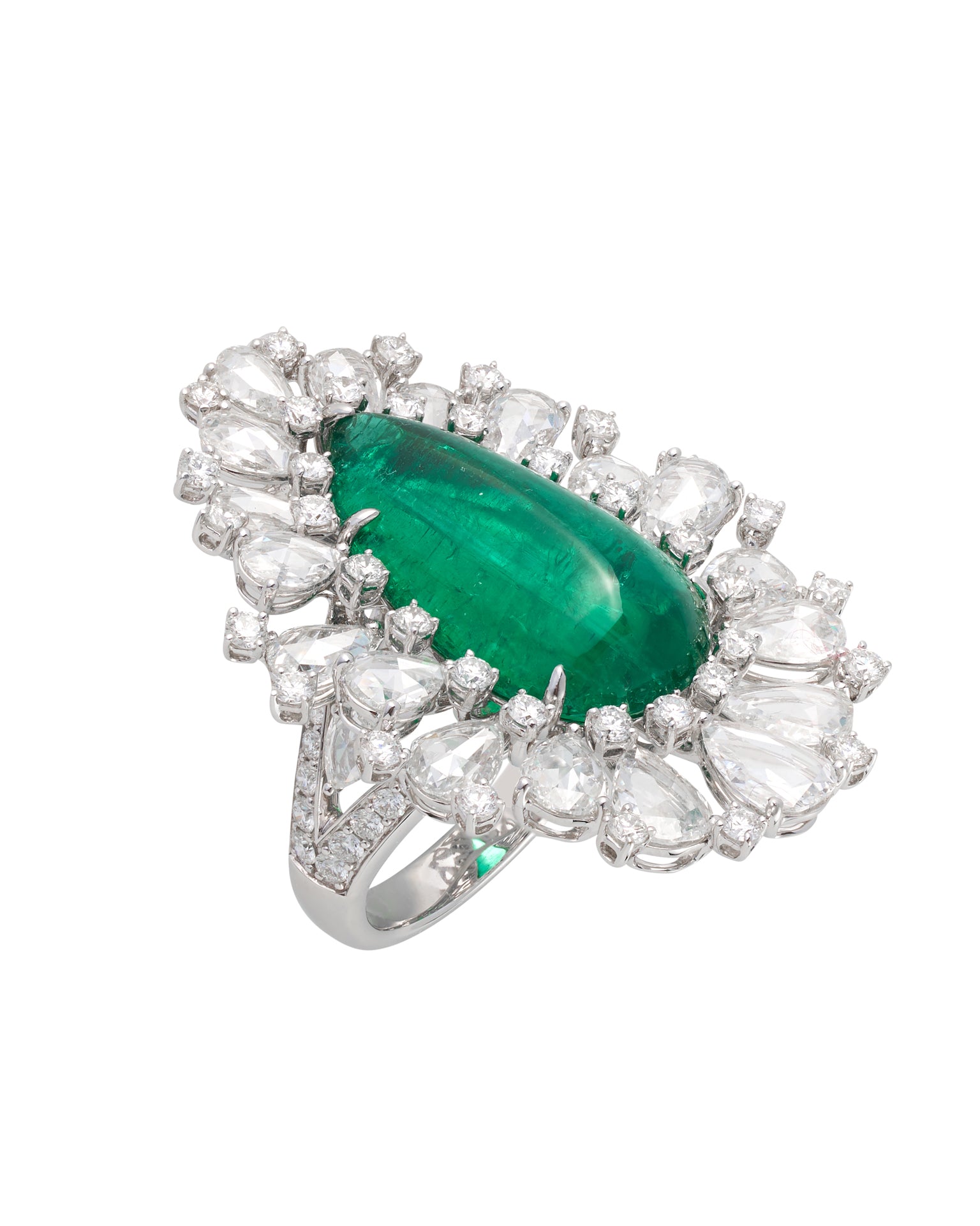 Emerald Envy Cabachon and Diamond Ring